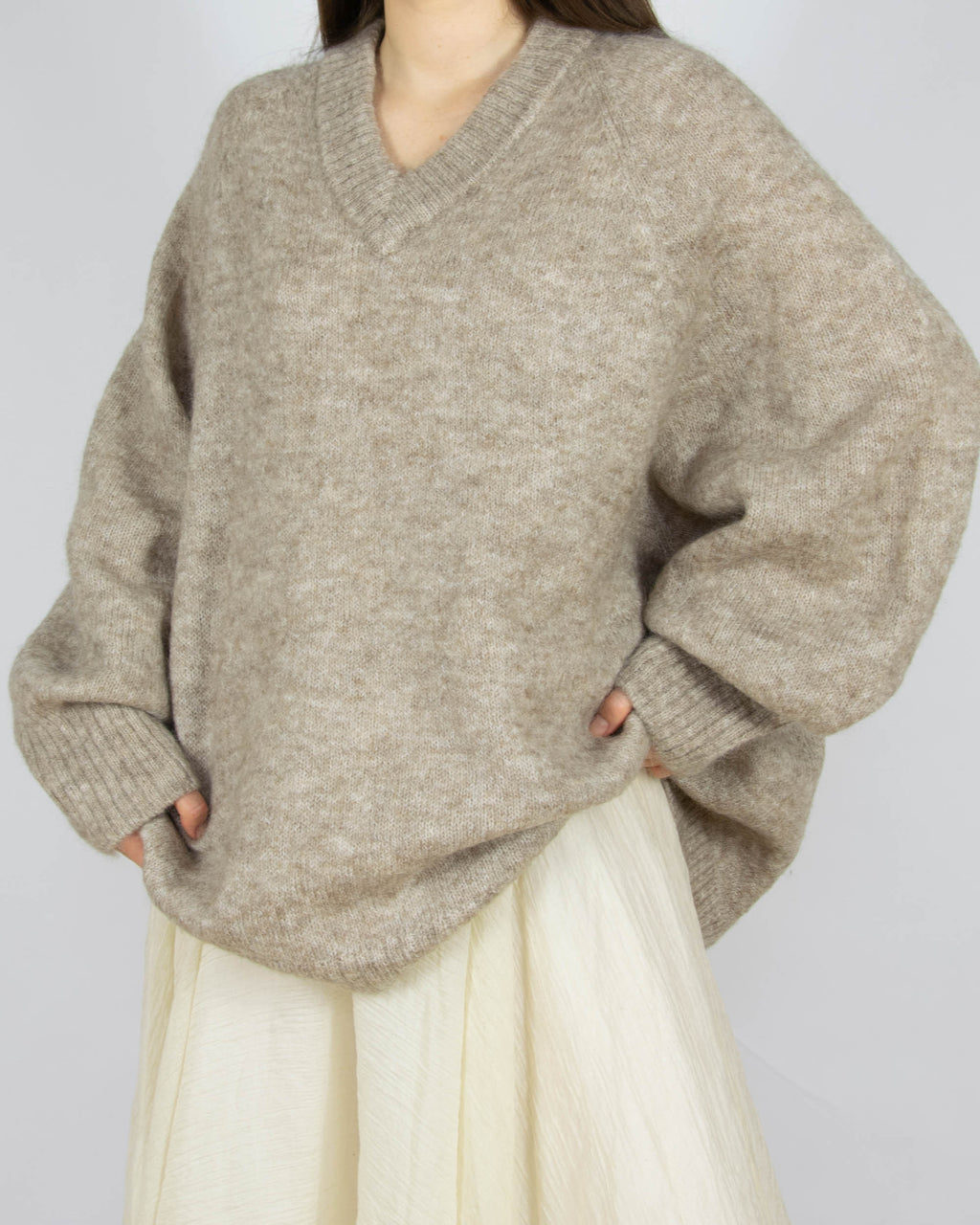 Beżowy (moher + wełna) sweter kay/day - M/L