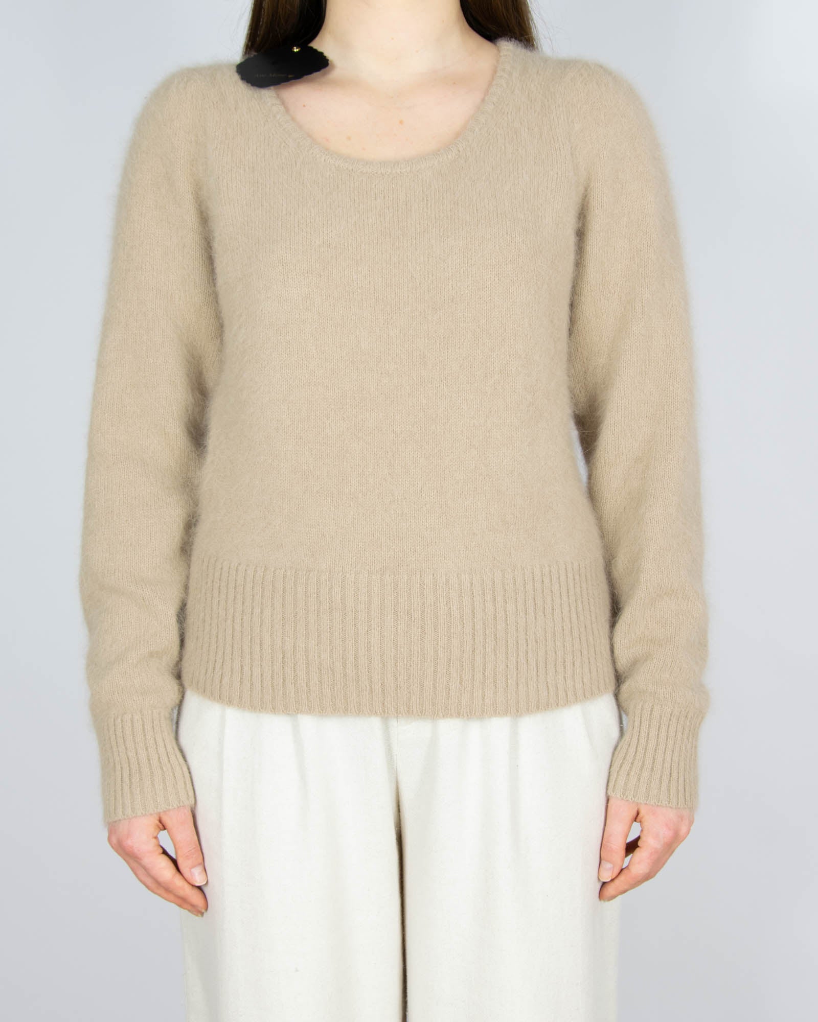Nowy beżowy wełniany (angora) sweter - S