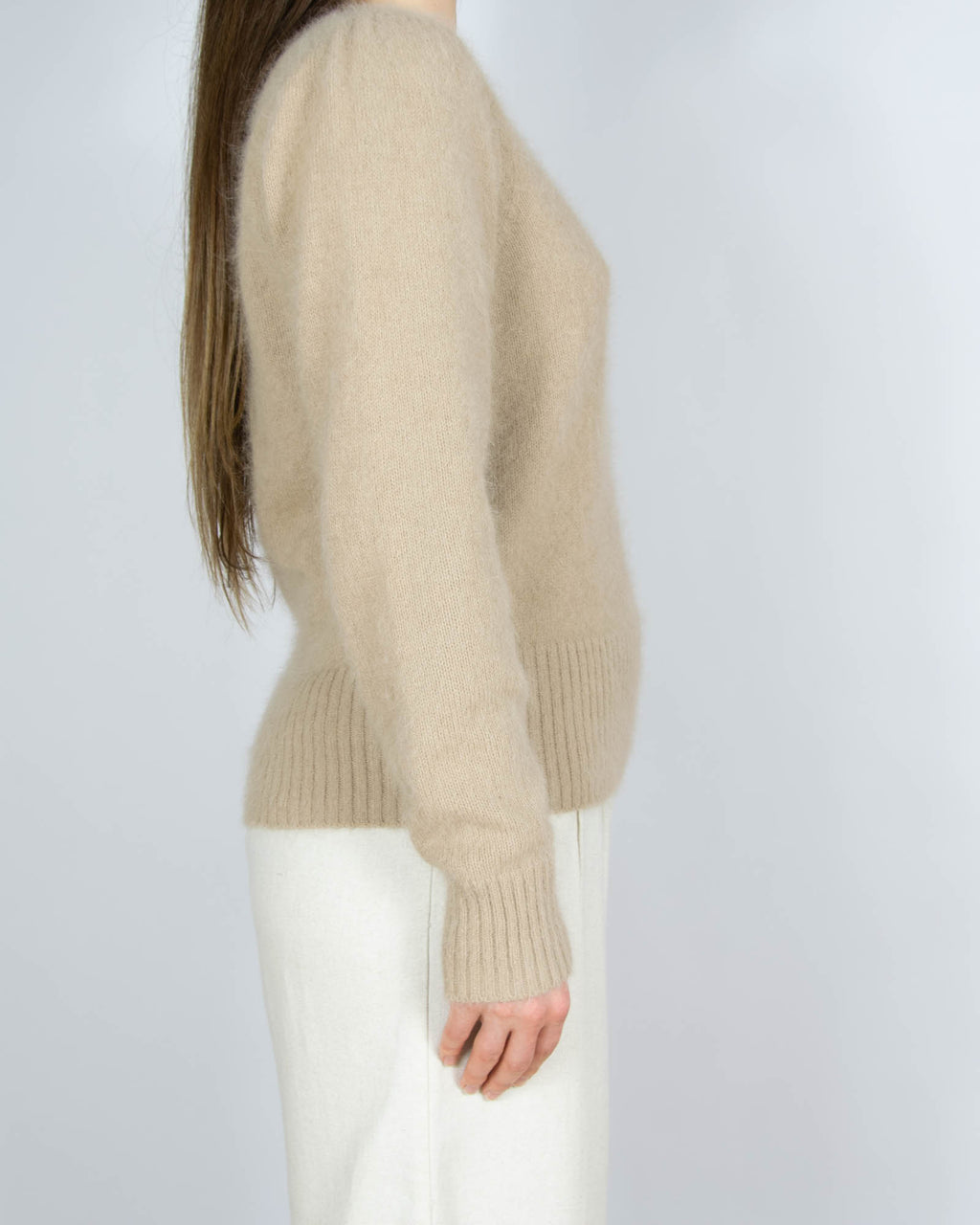 Nowy beżowy wełniany (angora) sweter - S