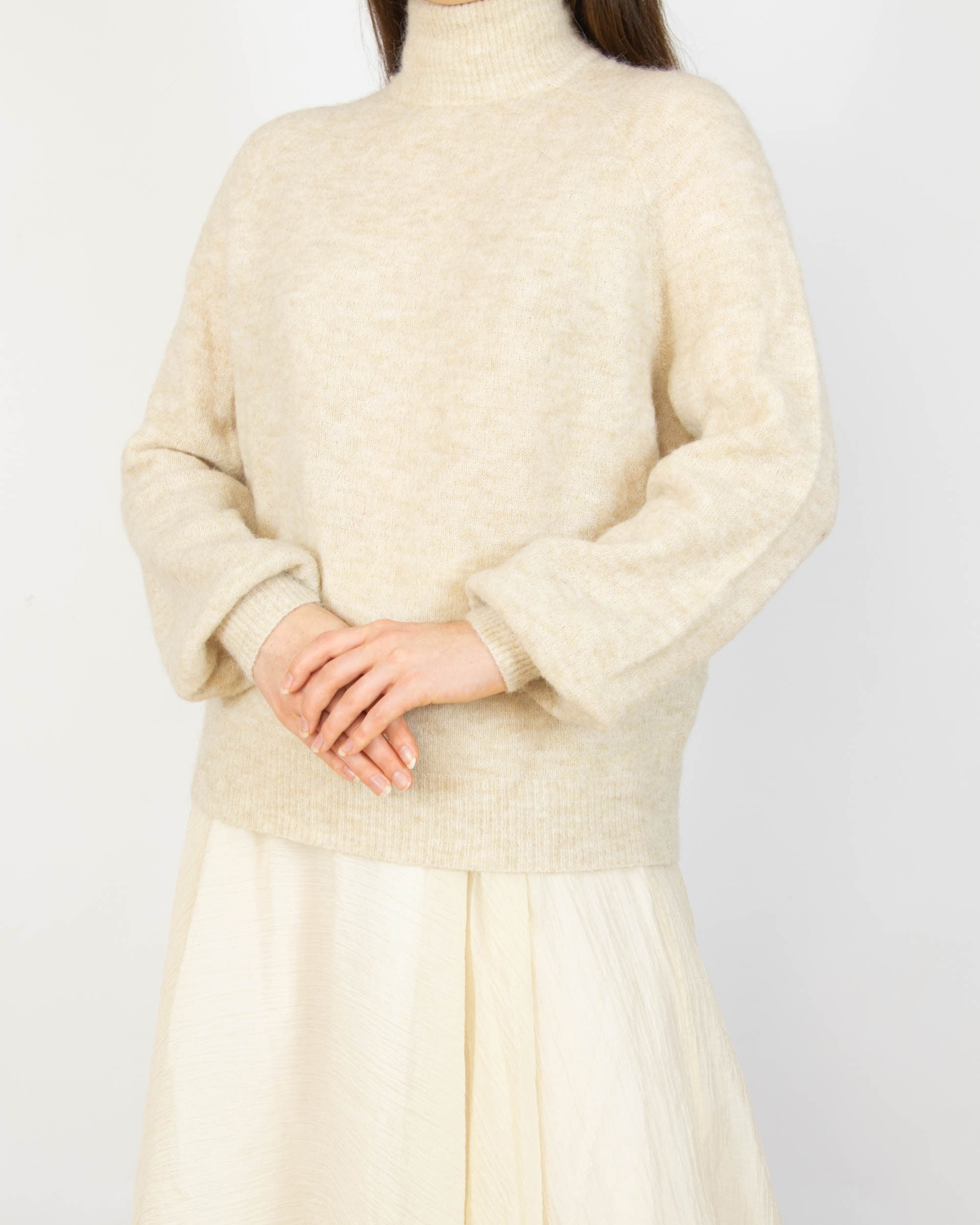Beżowy (merino + alpaka) sweter Object - S