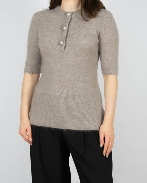 Beżowy (moher + wełna) sweter z ozdobnymi guzikami marki H&amp;M Edition