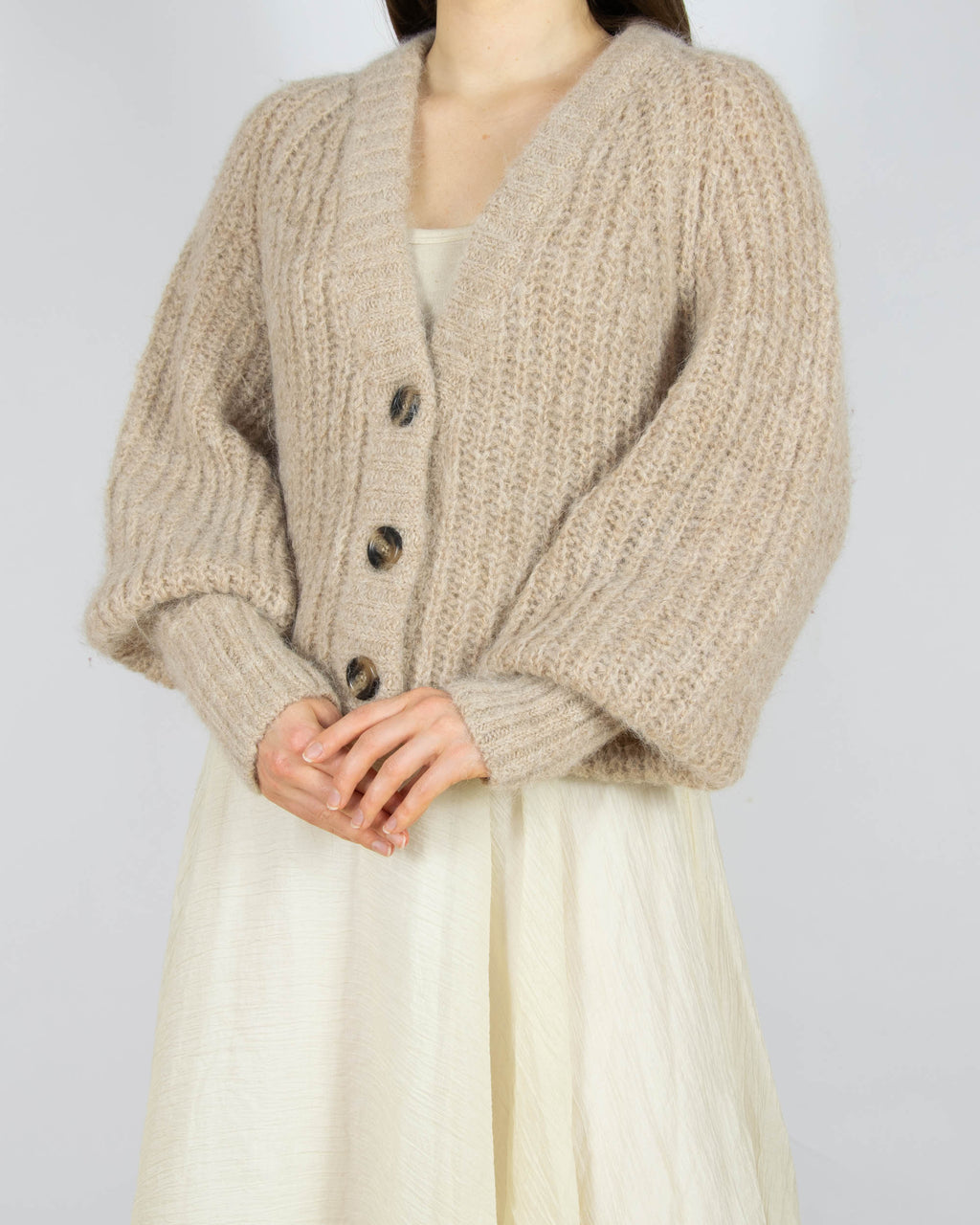 Beżowy wełniany (wełna + alpaka) kardigan H&M Premium Selection - S