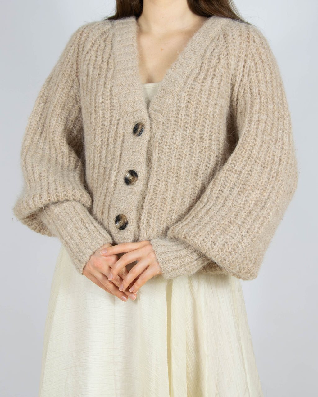 Beżowy wełniany (wełna + alpaka) kardigan H&M Premium Selection - S