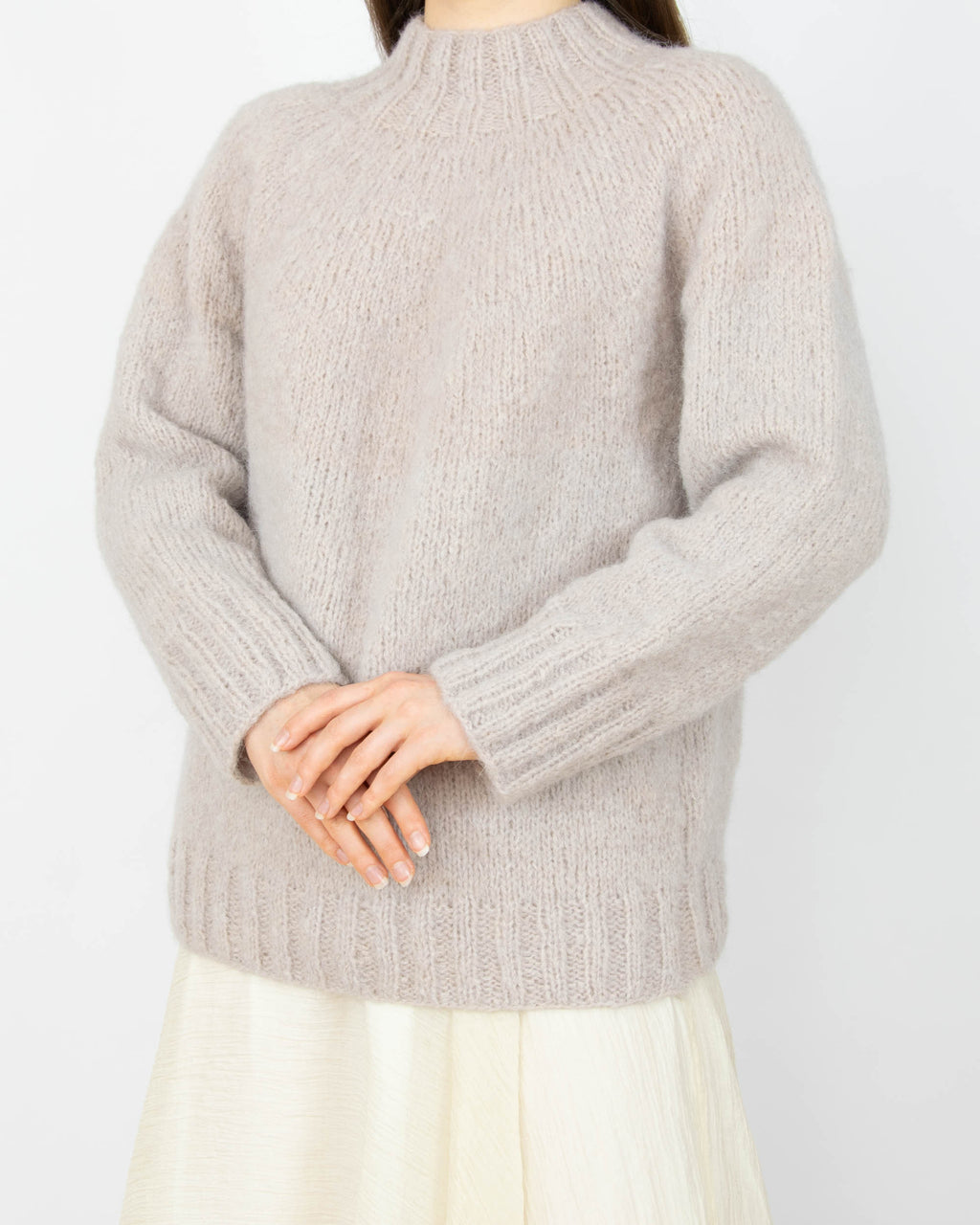 Beżowy (alpaka) sweter handmade - S