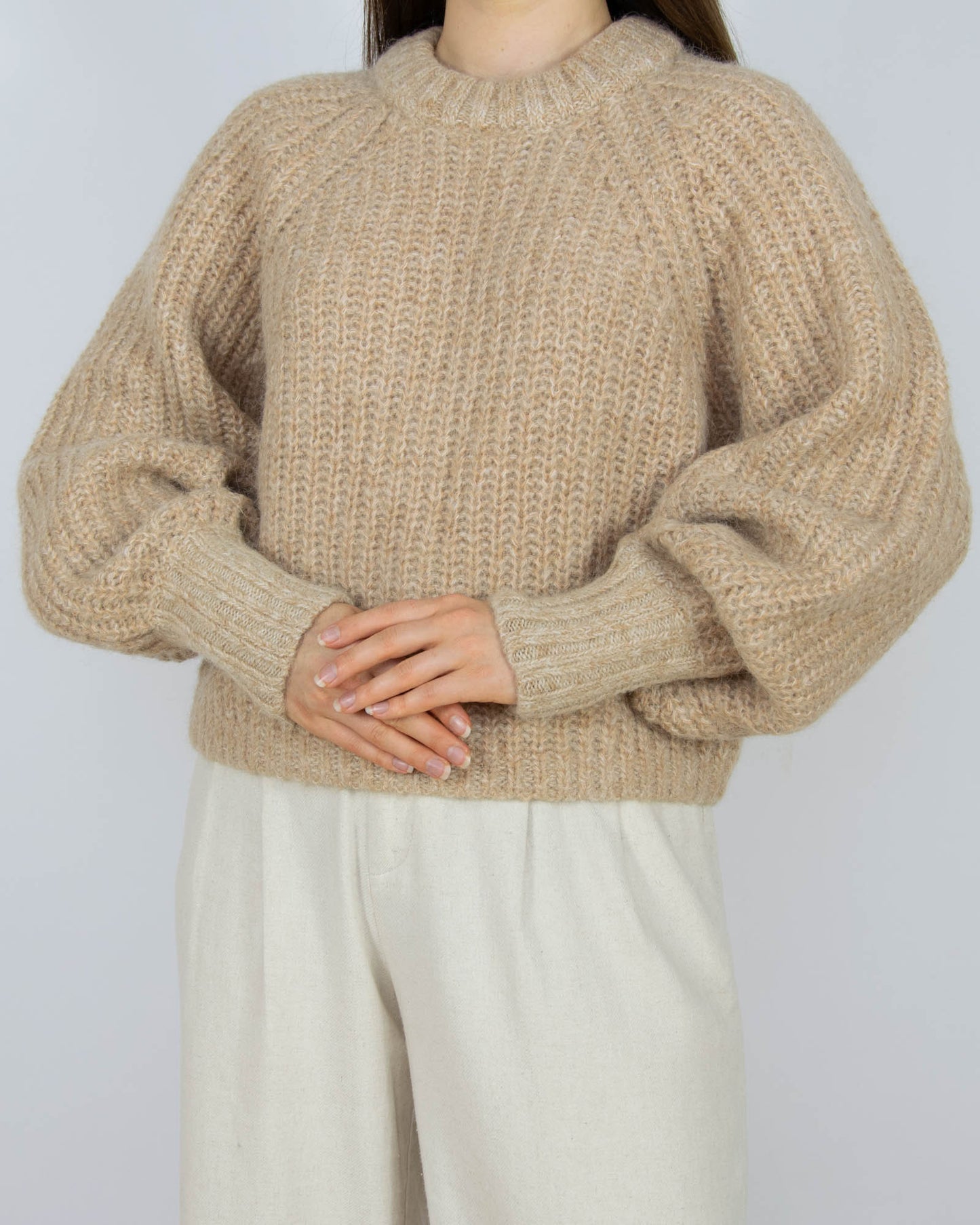 Beżowy (alpaka + wełna) sweter H&M Premium - XS/S