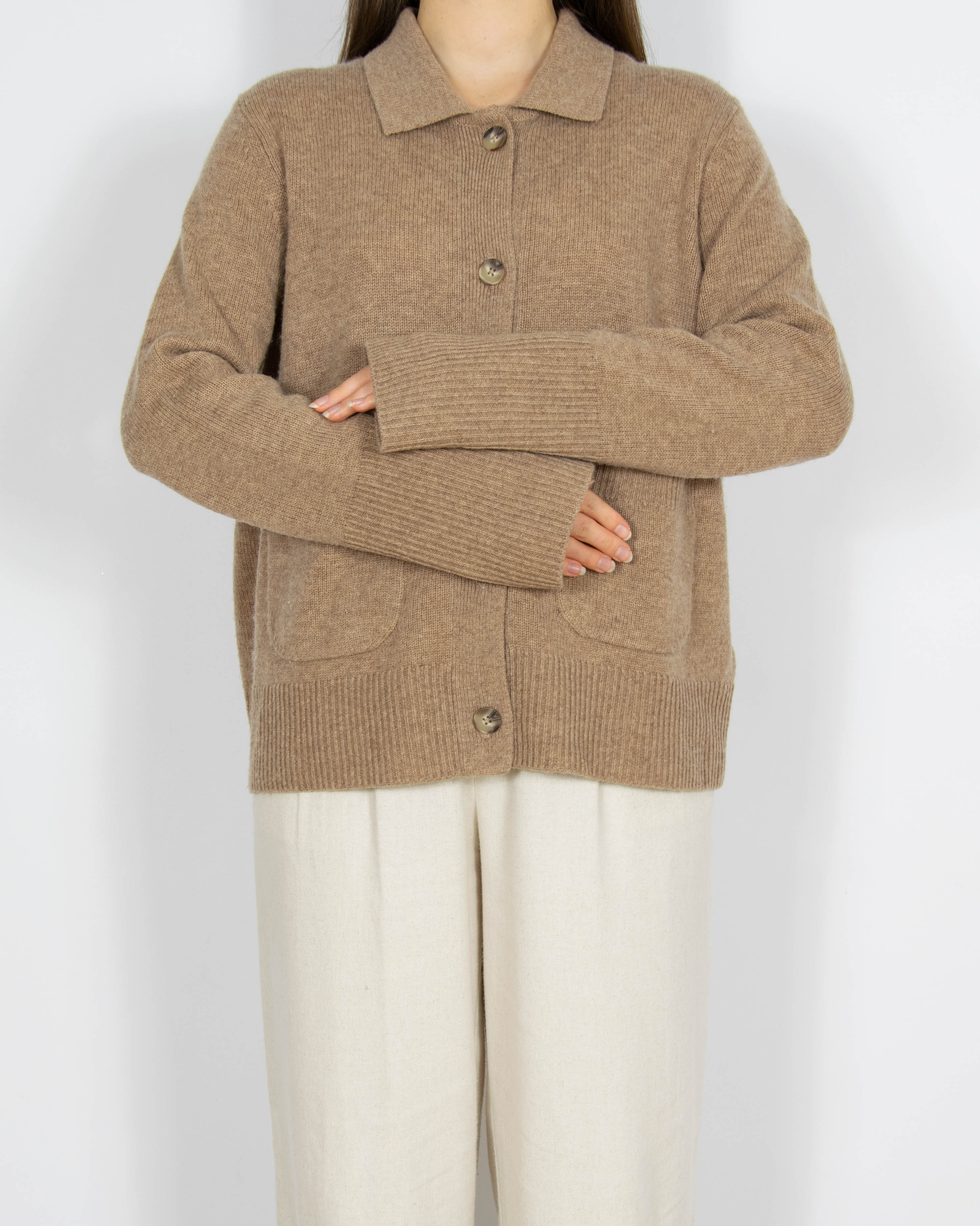 Beżowy wełniany kardigan z kaszmirem Autograph