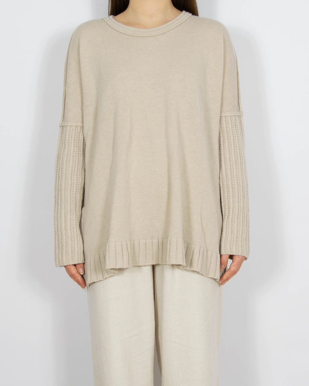Beżowy wełniany (wełna jagnięca + alpaka) sweter Hunkydory - L