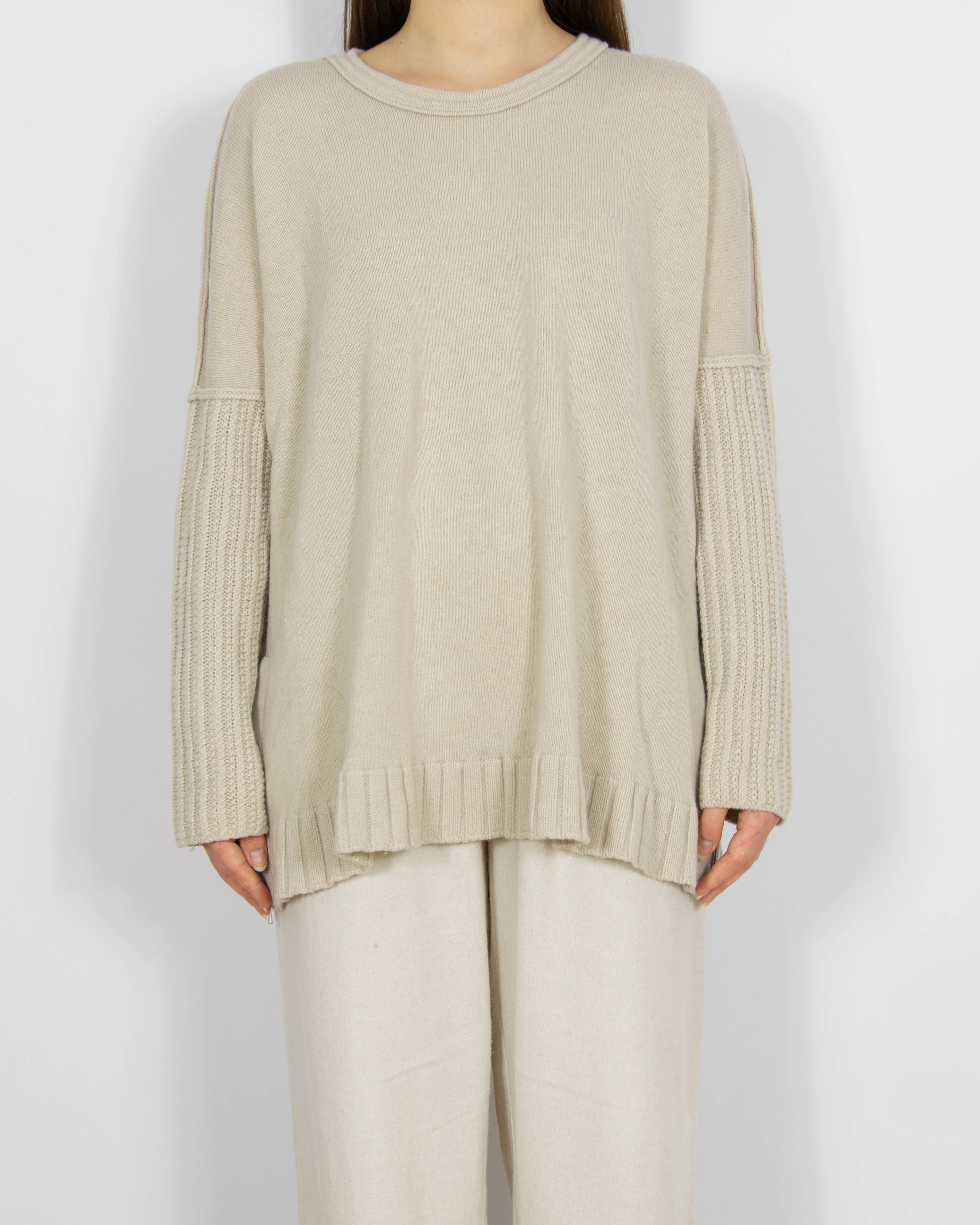Beżowy wełniany (wełna jagnięca + alpaka) sweter Hunkydory - L