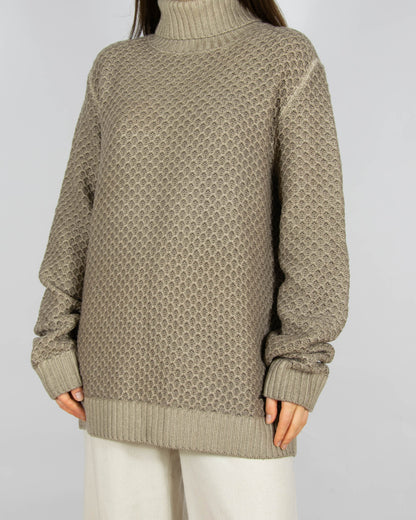 Beżowy wełniany (virgin wool) sweter z golfem JOOP!