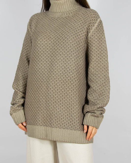 Beżowy wełniany (virgin wool) sweter z golfem JOOP!