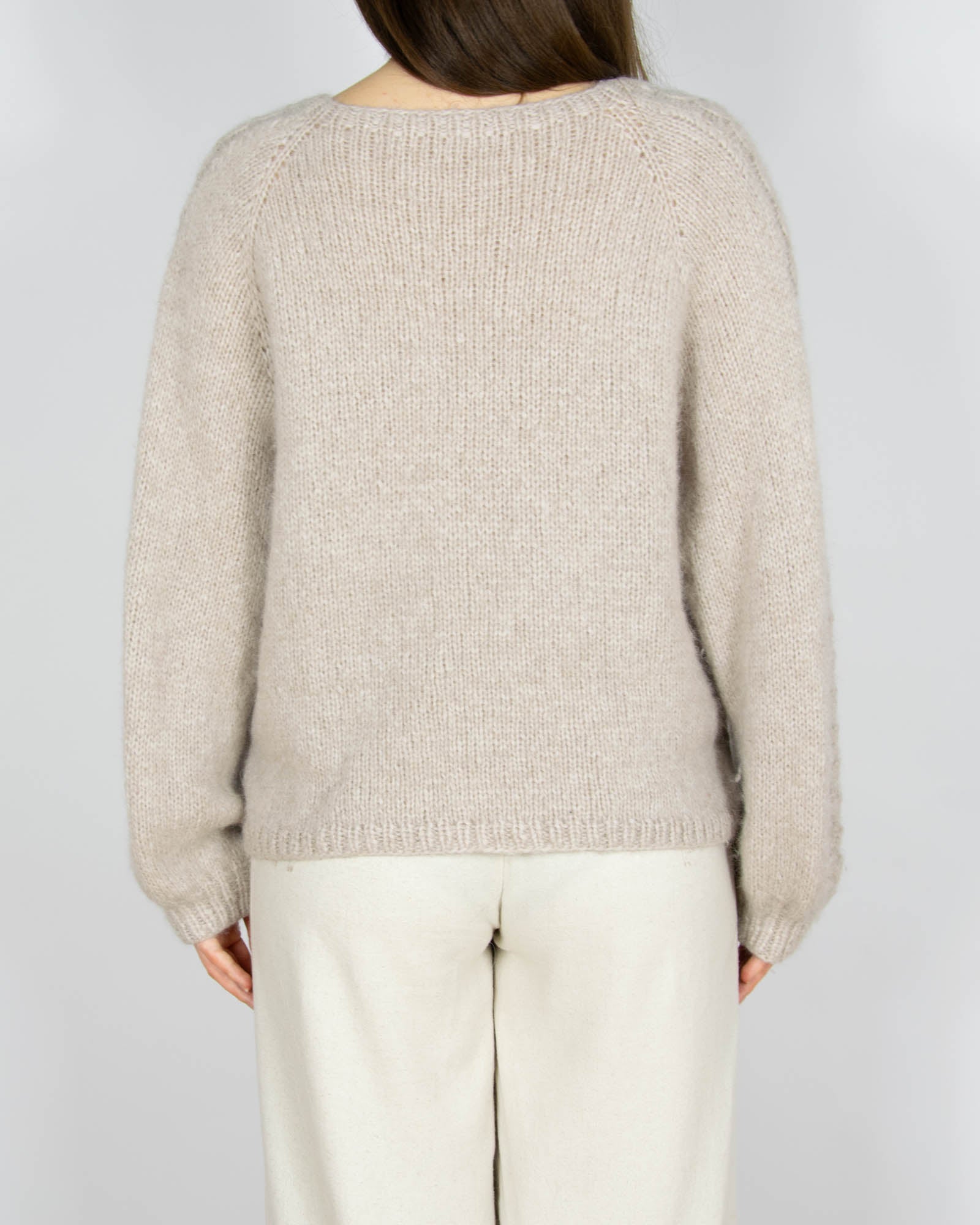 Beżowy wełniany (alpaka) sweter Handmade - M