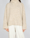 Beżowy wełniany (alpaka + wełna) sweter - S