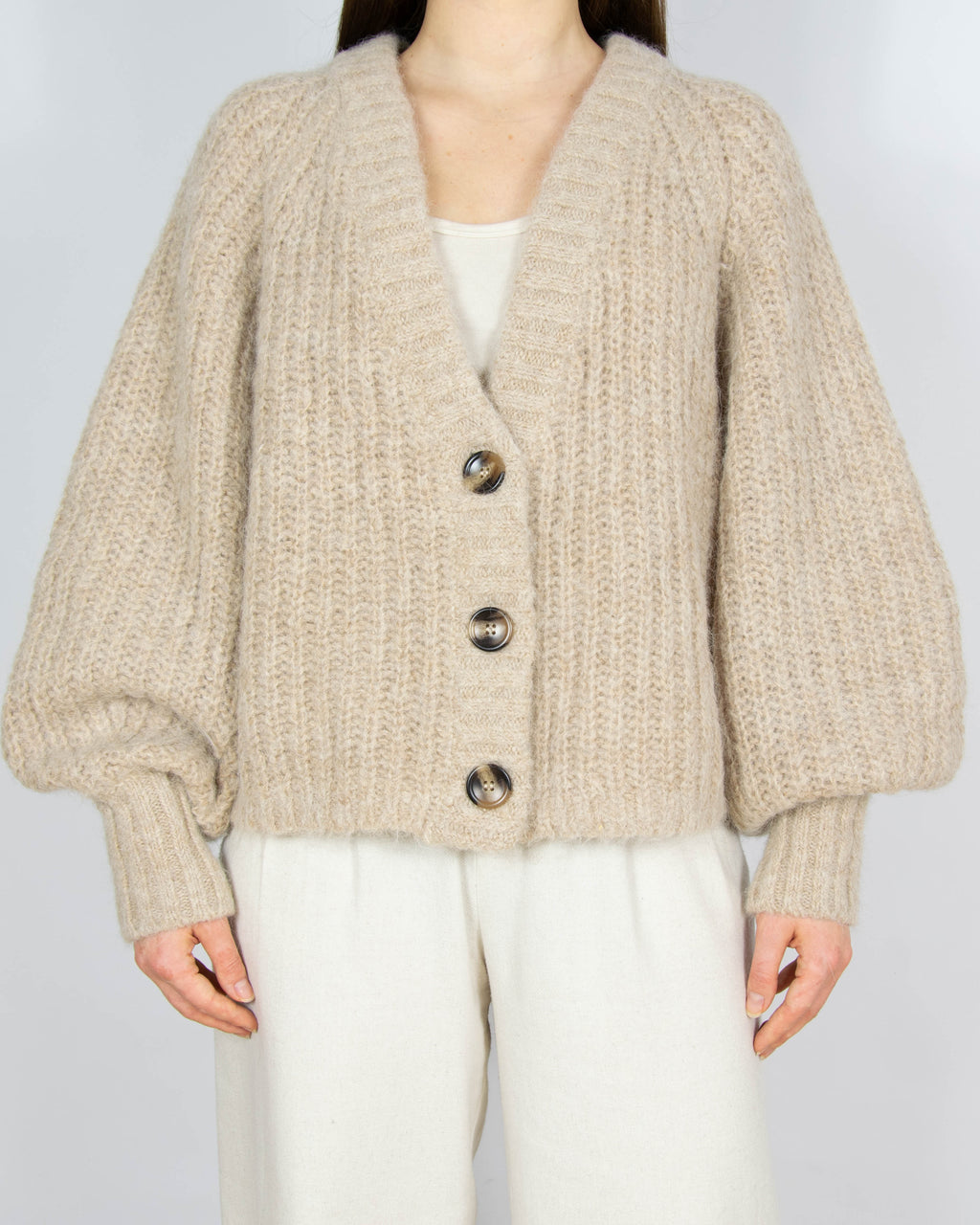 Beżowy wełniany (wełna + alpaka) kardigan H&M Premium Selection - L