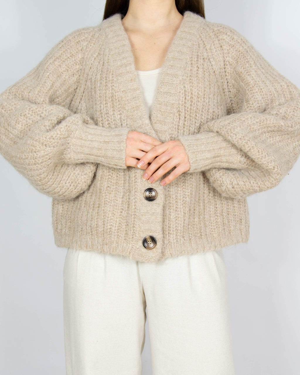 Beżowy wełniany (wełna + alpaka) kardigan H&M Premium Selection
