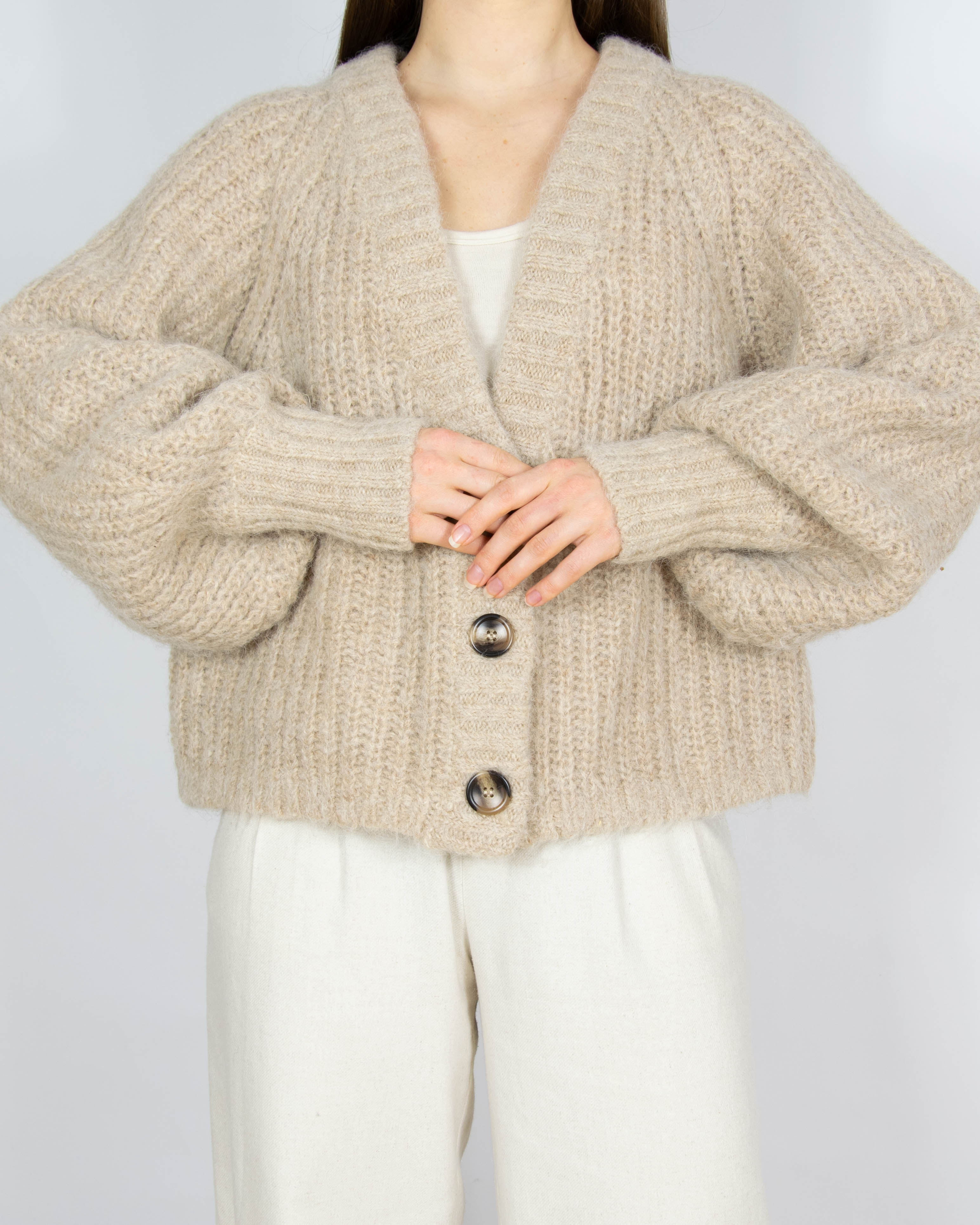 Beżowy wełniany (wełna + alpaka) kardigan H&M Premium Selection