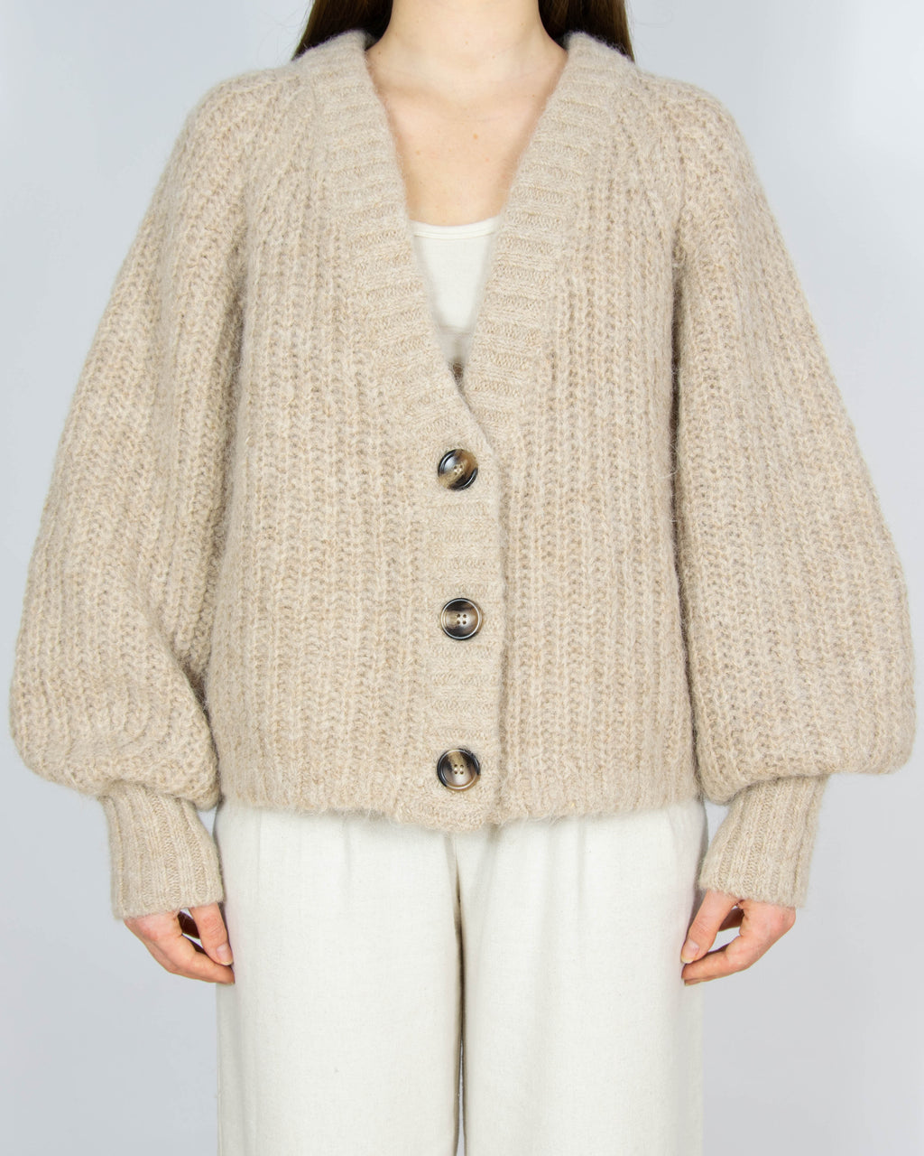 Beżowy wełniany (wełna + alpaka) kardigan H&M Premium Selection - L