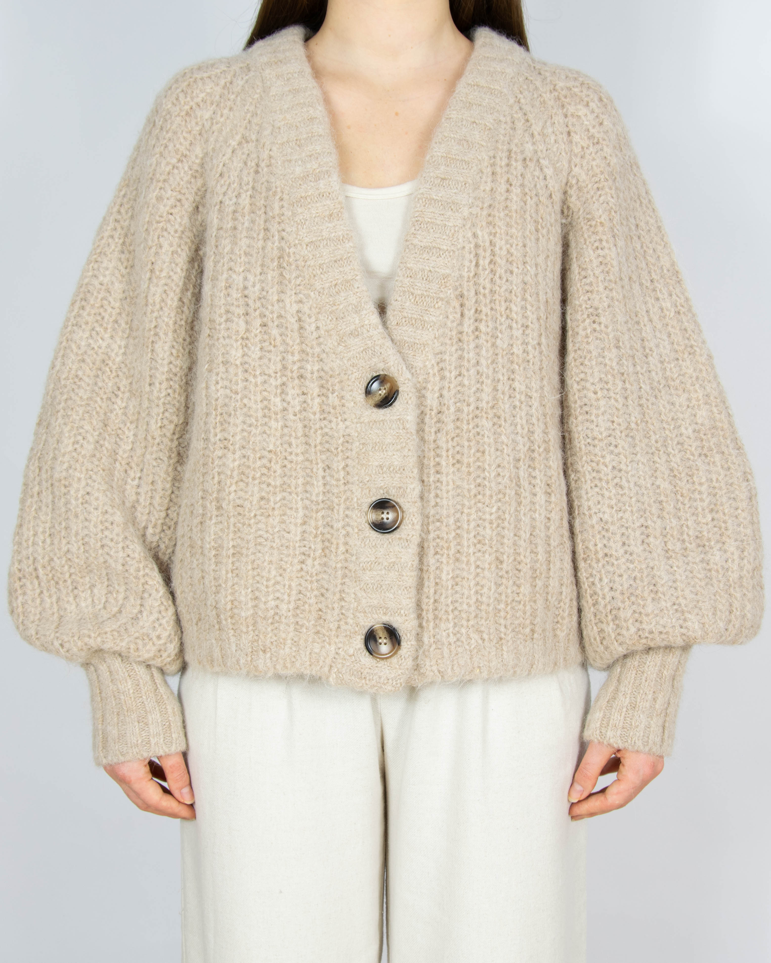 Beżowy wełniany (wełna + alpaka) kardigan H&M Premium Selection - L