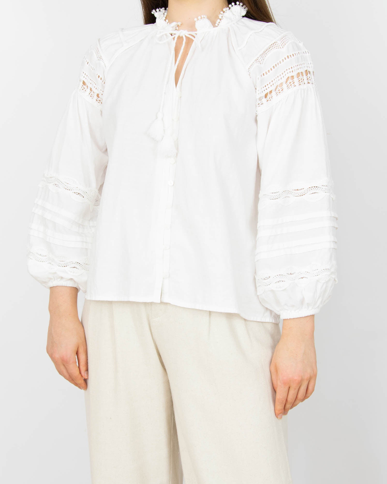 Biała bawełniana haftowana koszula SUNCOO Paris