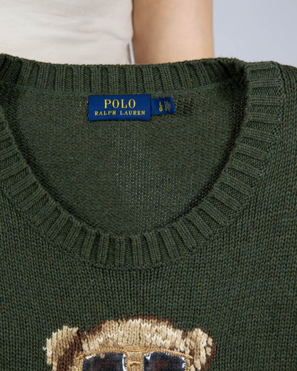 Ciemnozielony bawełniany sweter Polo Bear Ralph Lauren - L