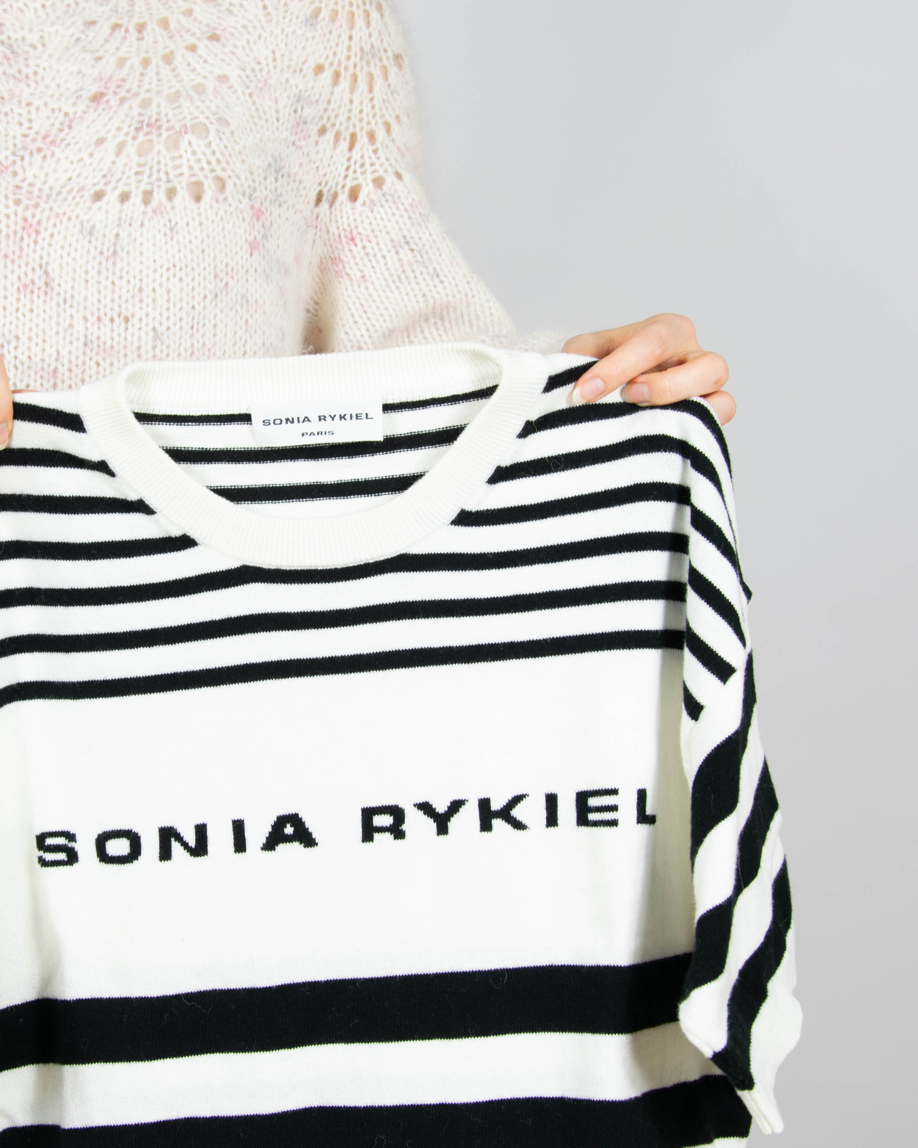 Biało czarny bawełniany sweter w paski z kaszmirem Sonia Rykiel - M