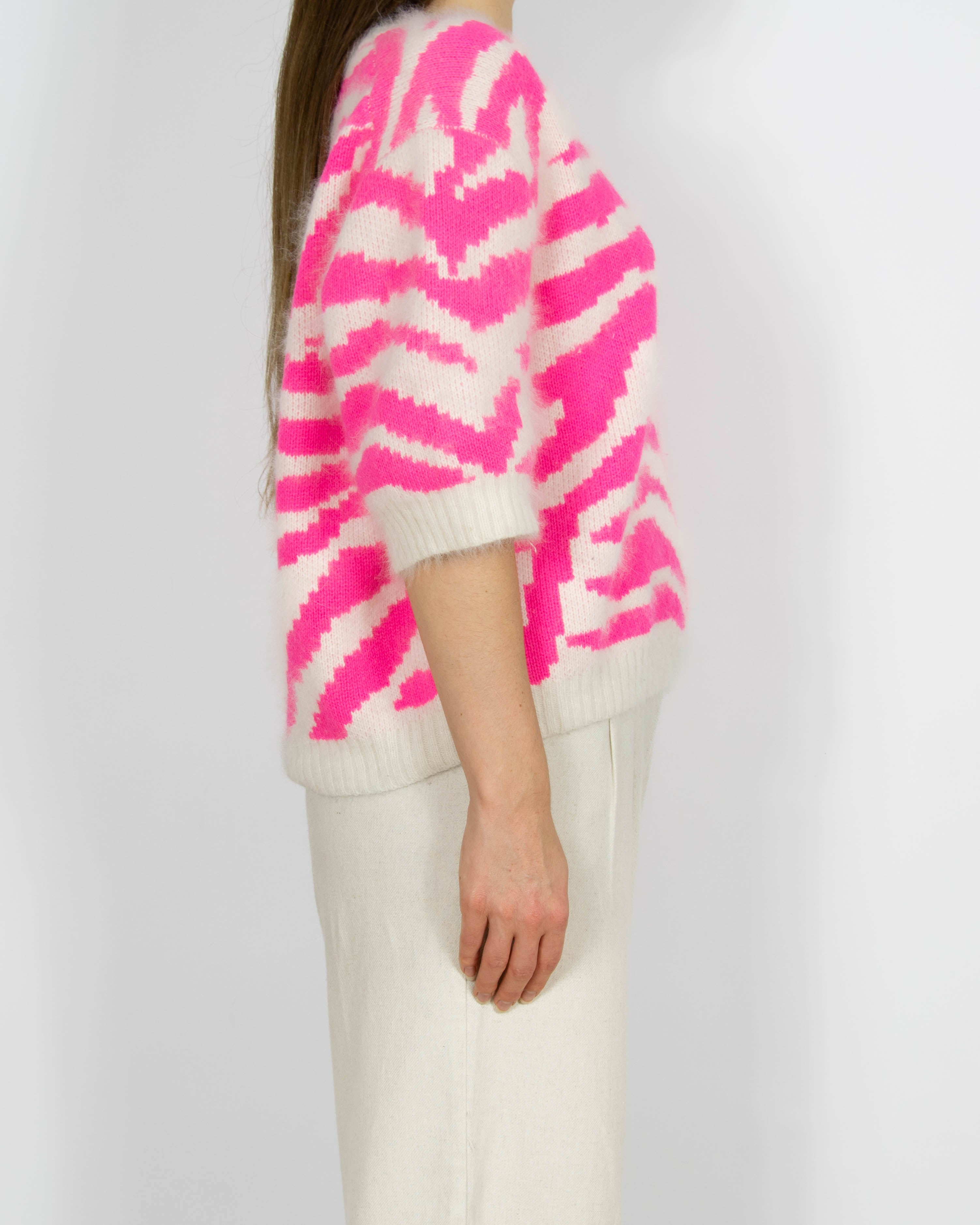 Biało różowy wełniany (angora) sweter By Malene Birger - S/M