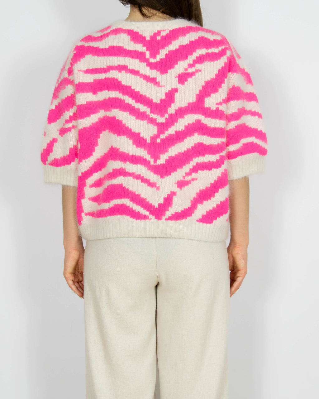 Biało różowy wełniany (angora) sweter By Malene Birger - S/M