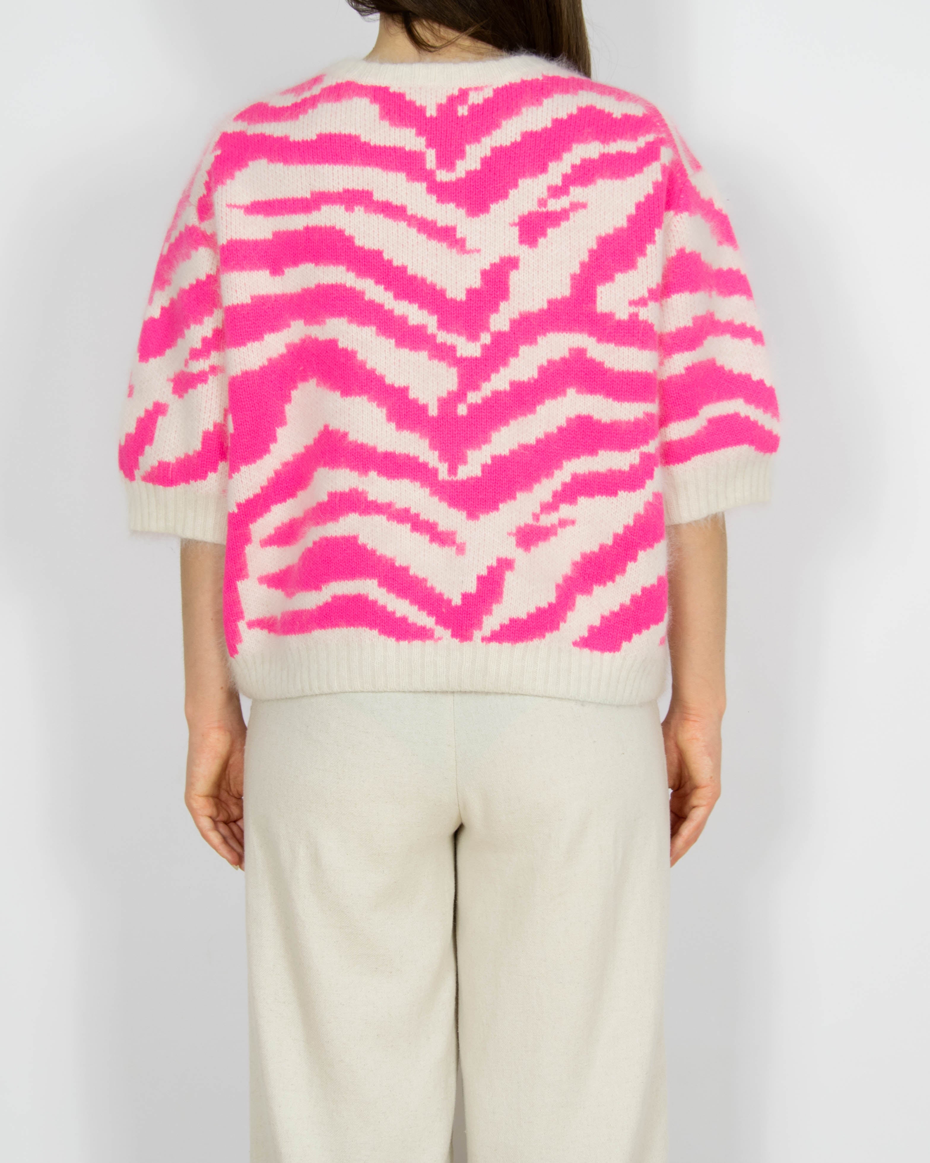 Biało różowy wełniany (angora) sweter By Malene Birger - S/M
