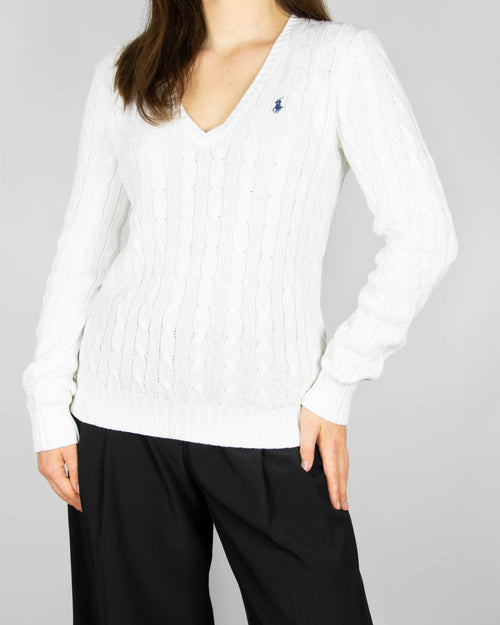 Biały bawełniany sweter cable knit marki premium Ralph Lauren