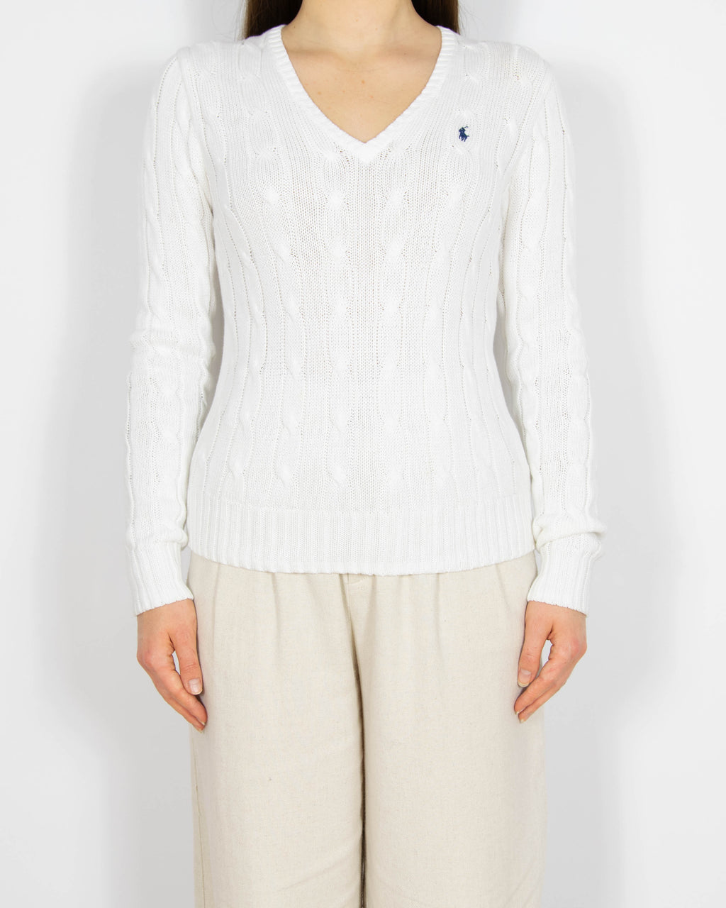 Biały bawełniany (pima cotton) sweter Ralph Lauren
