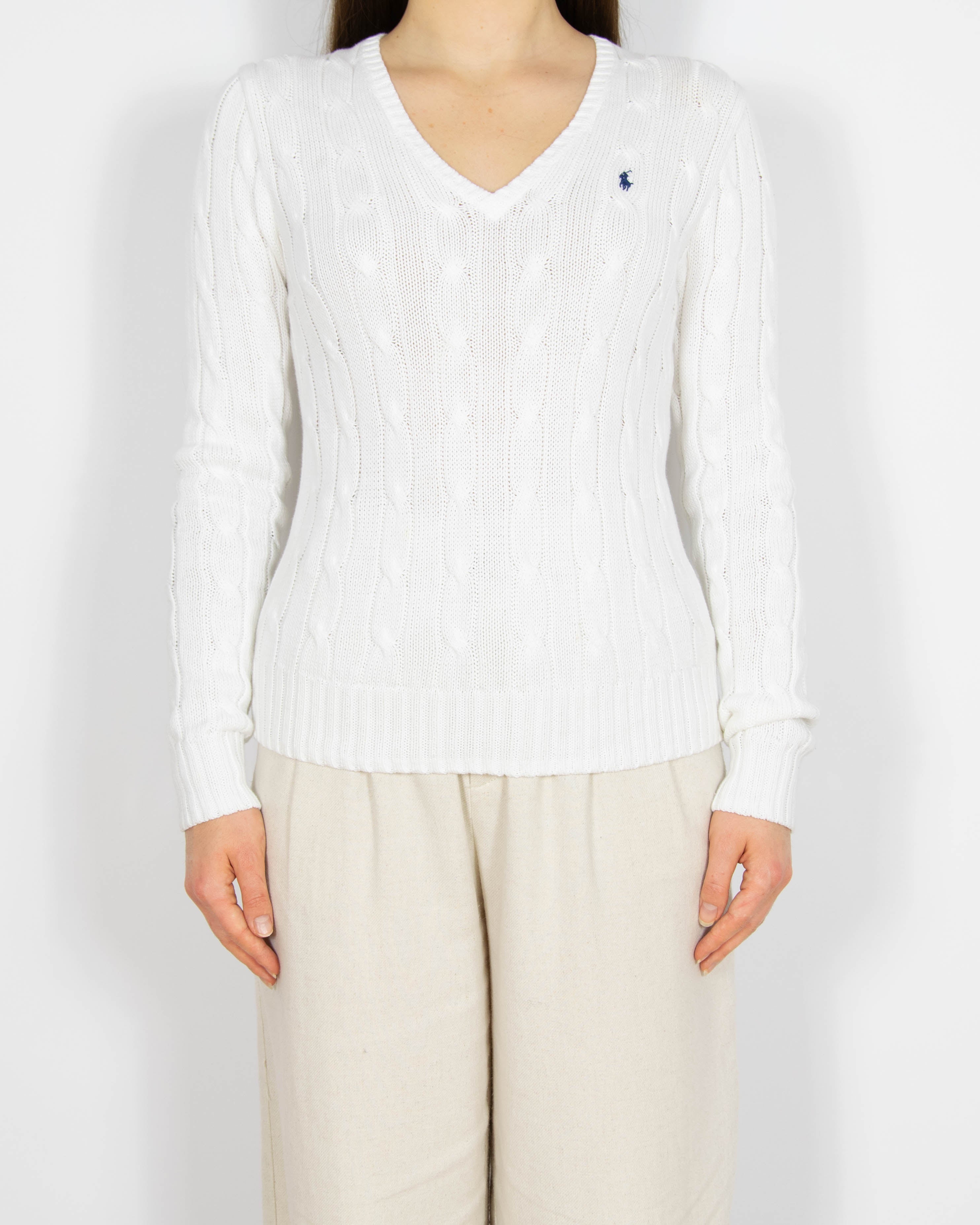 Biały bawełniany (pima cotton) sweter Ralph Lauren