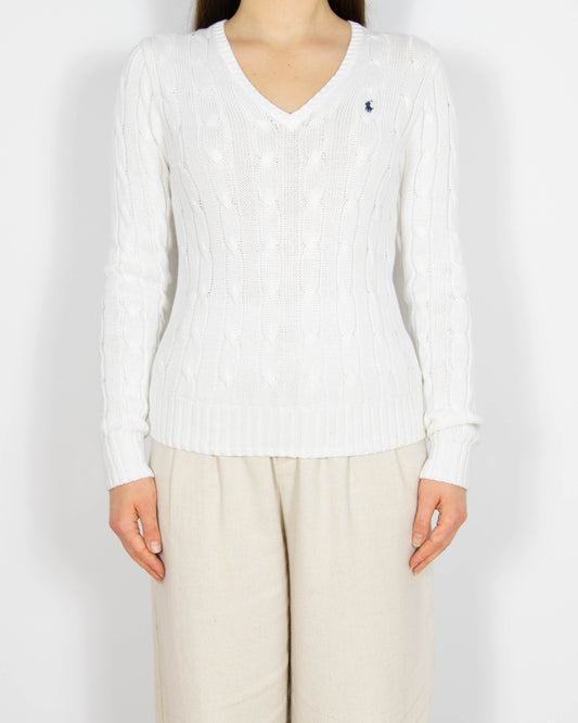 Biały bawełniany (pima cotton) sweter Ralph Lauren