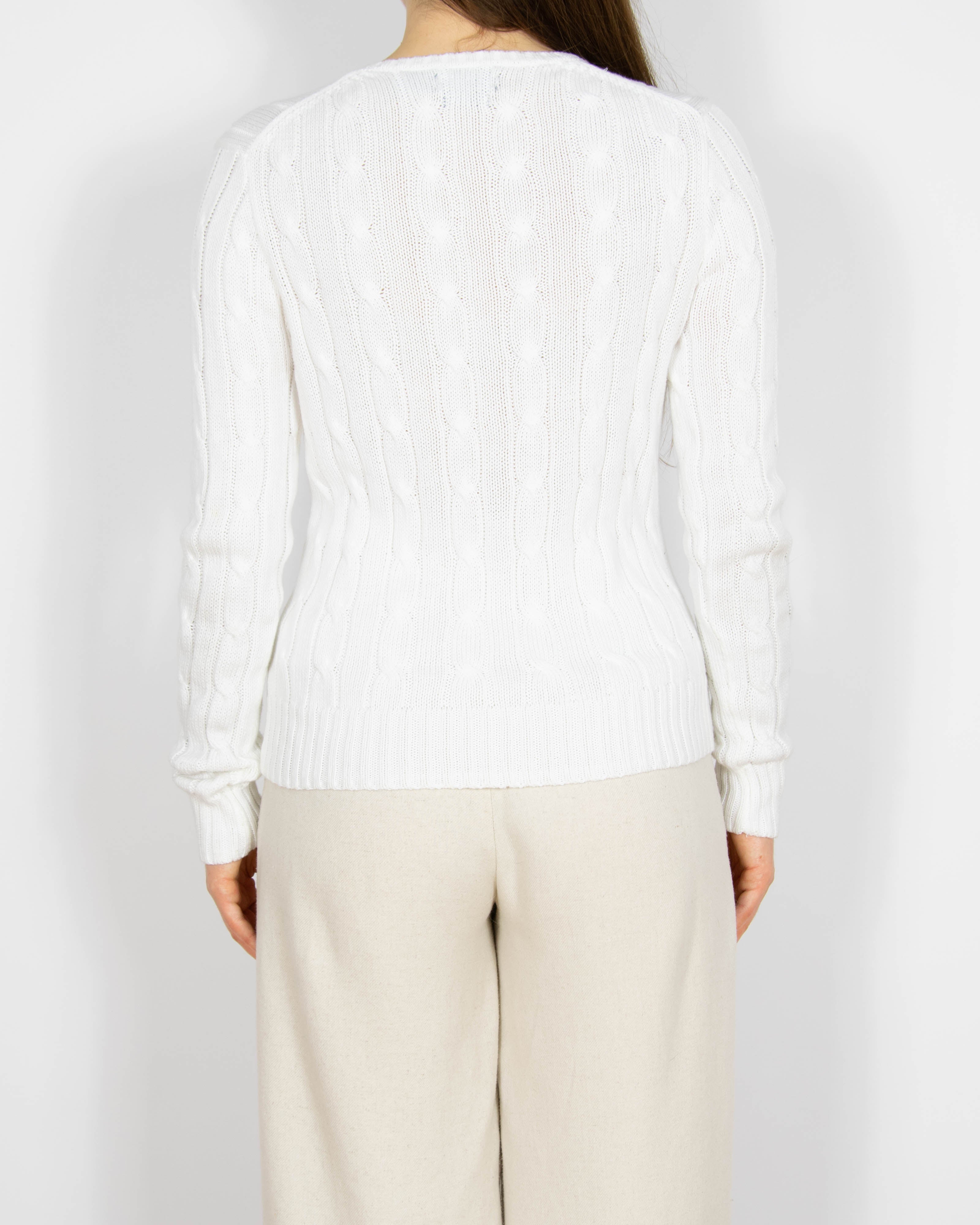 Biały bawełniany (pima cotton) sweter Ralph Lauren (aktualna kolekcja) - S