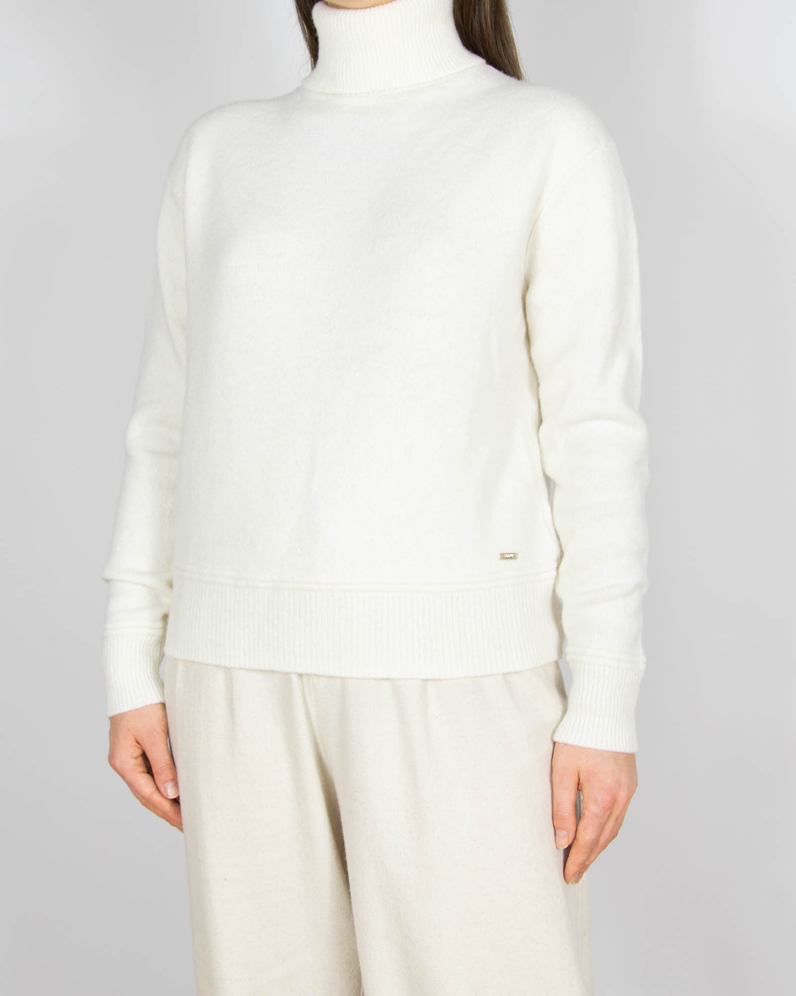 Biały (wełna merino + wiskoza) sweter z kaszmirem - XS/S