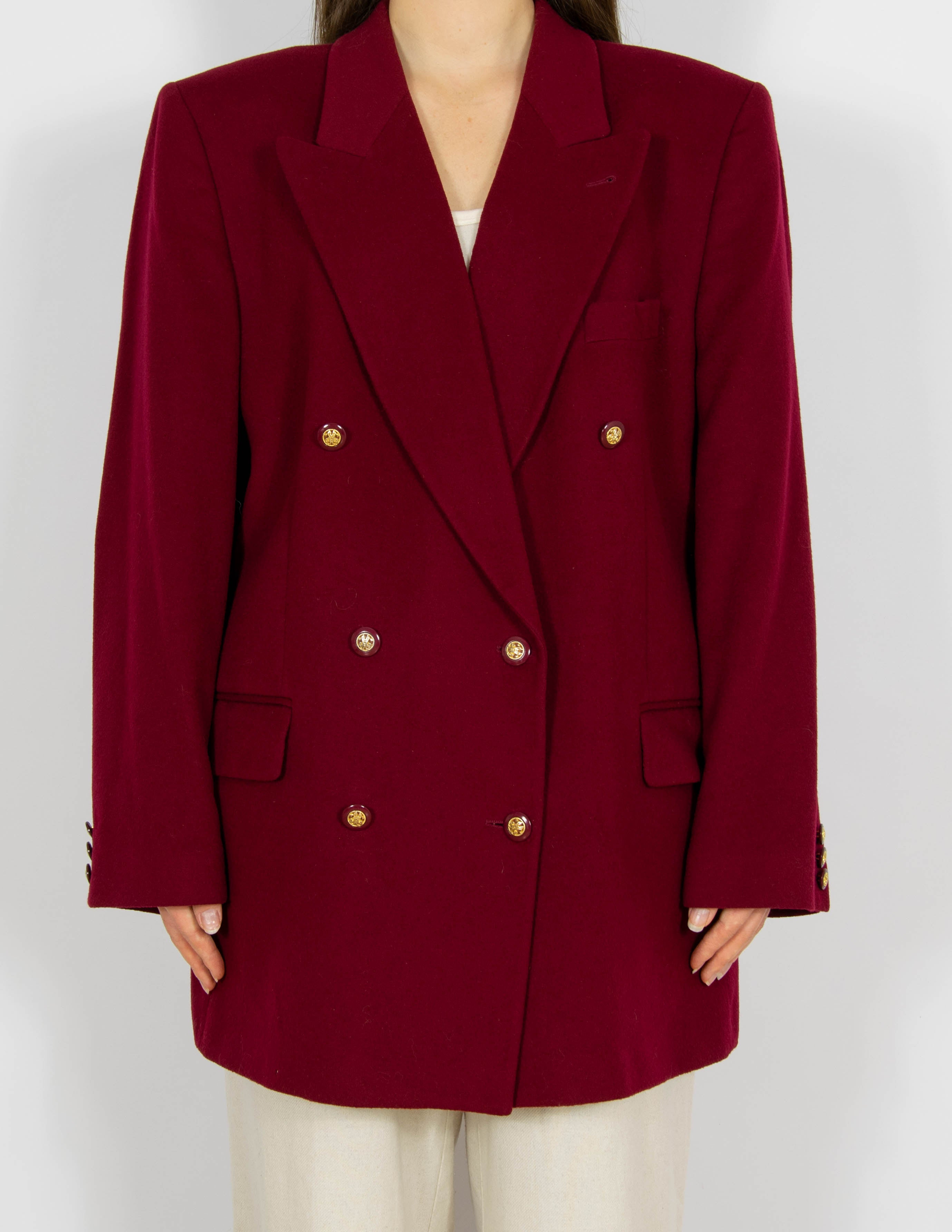 Bordowa wełniana marynarka dwurzędowa Westbury - XL