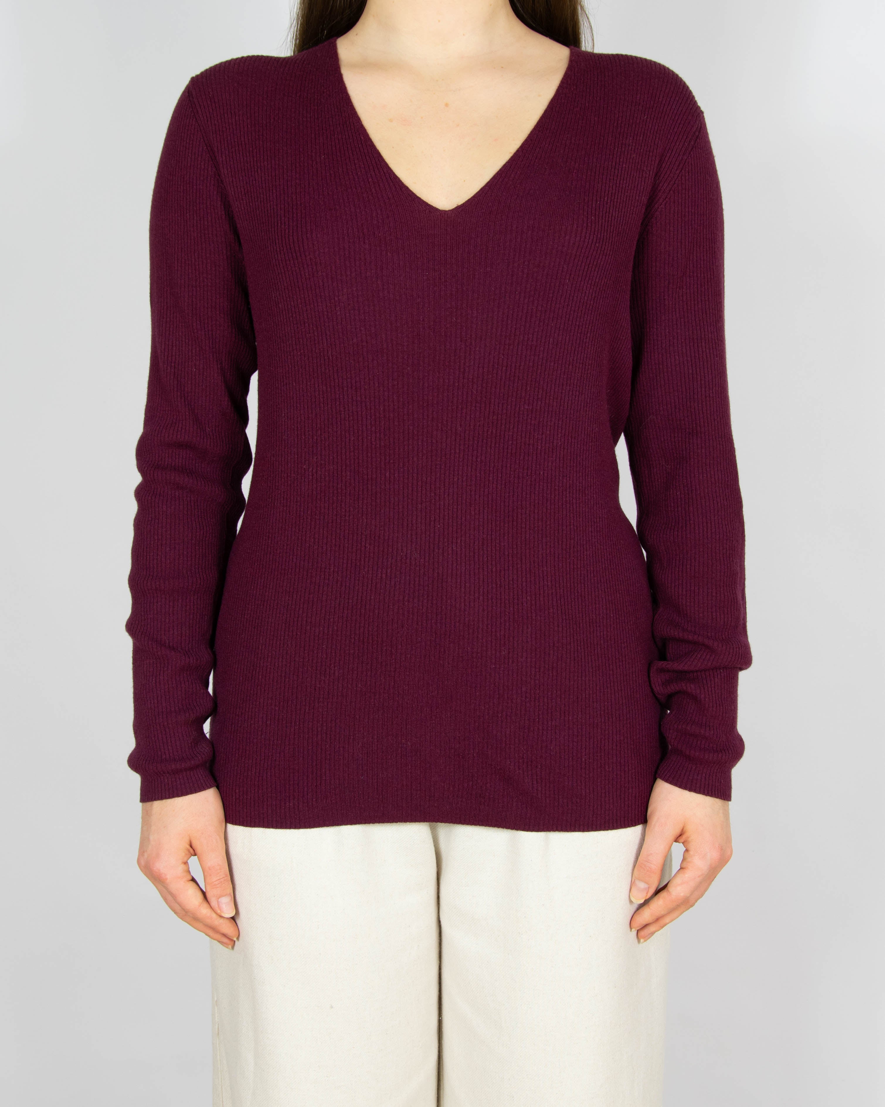 Bordowy jedwabno wełniany sweter Massimo Dutti