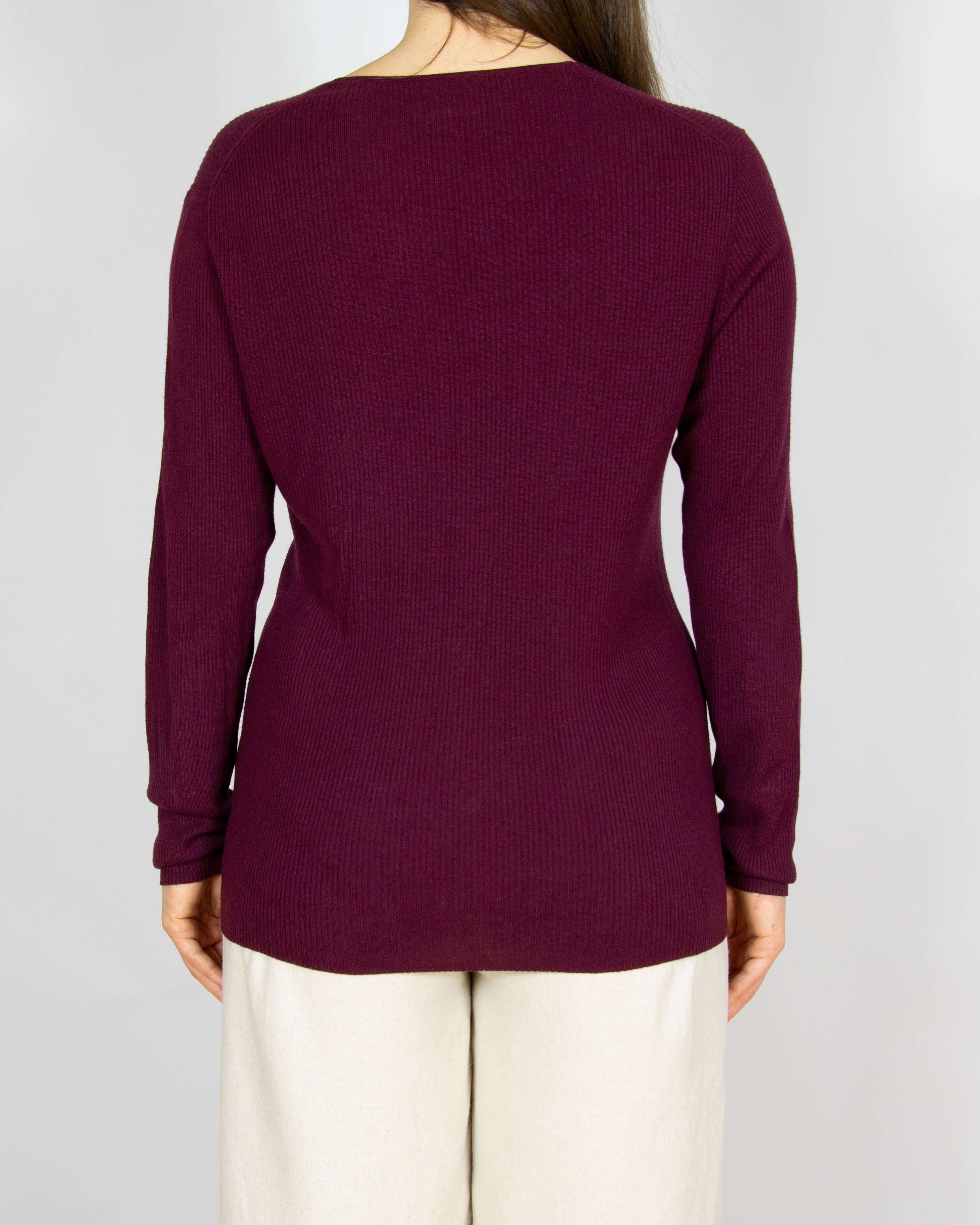 Bordowy jedwabno wełniany sweter Massimo Dutti - L