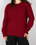 Bordowy (merino + kaszmir) sweter warkoczowy marki premium Ralph Lauren