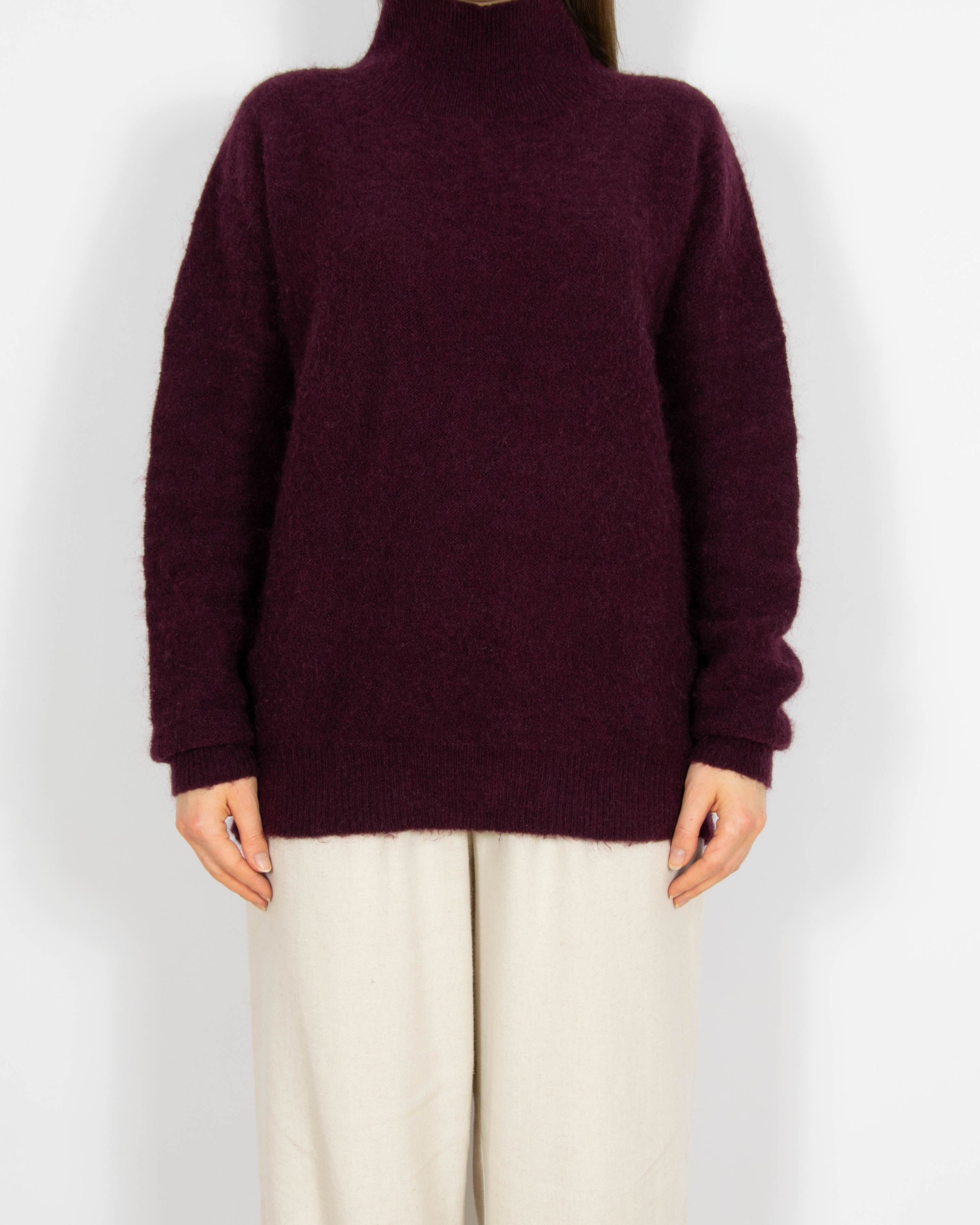 Bordowy wełniany (wełna + moher) sweter z golfem MSCH Copenhagen