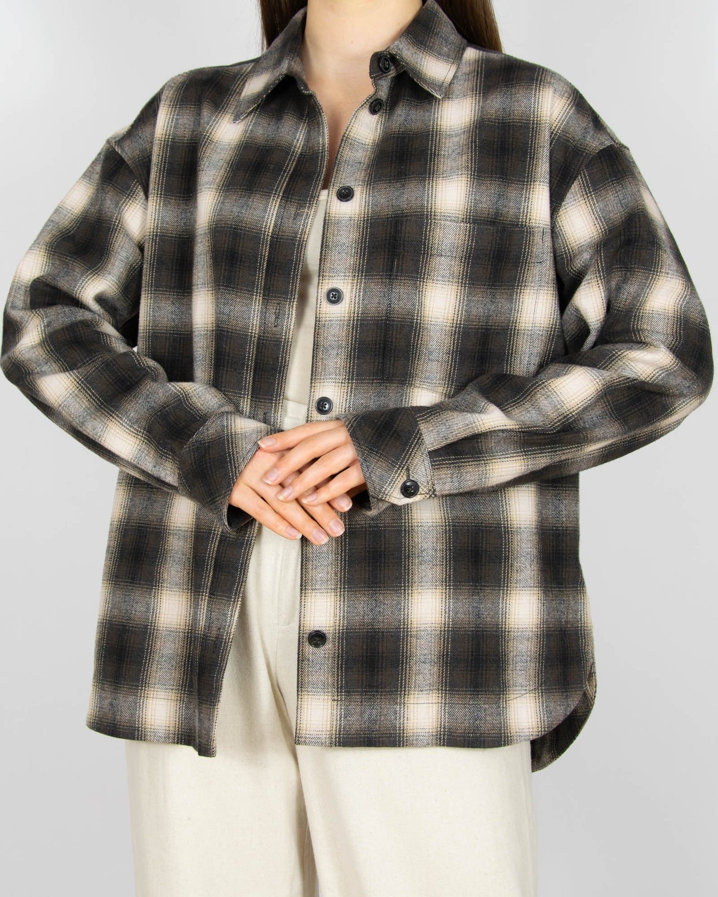 Brązowo beżowa bawełniana flanelowa koszula Marc O' Polo - S/M