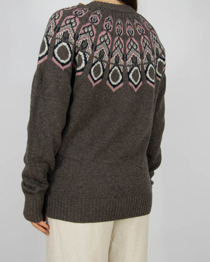 Nowy brązowo różowy (wełna jagnięca + merino) sweter norweski Tufte - M