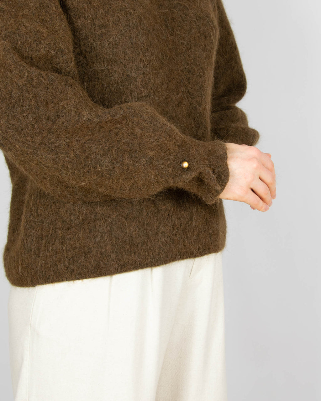 Brązowy wełniany (alpaka + wełna) sweter - M
