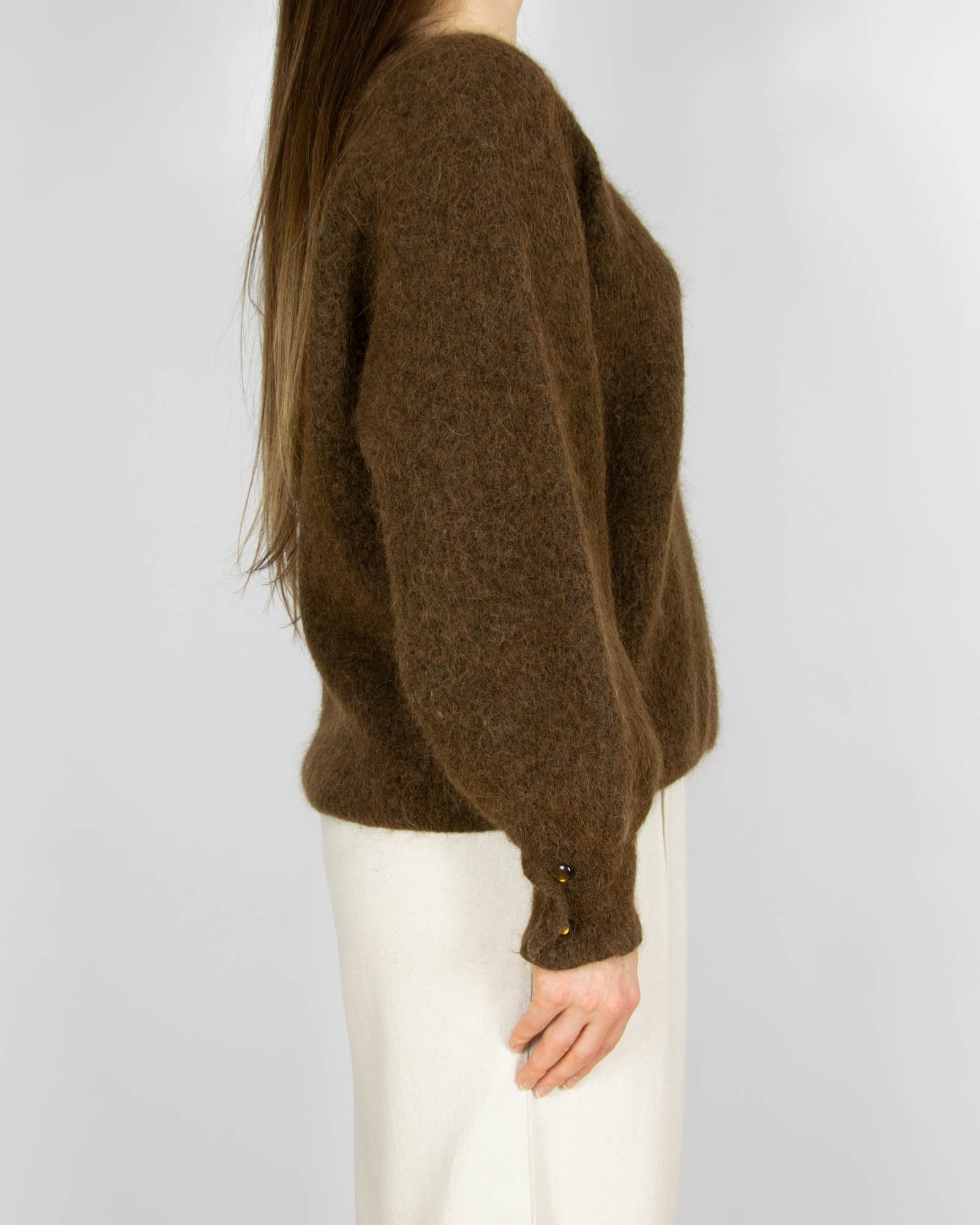 Brązowy wełniany (alpaka + wełna) sweter - M
