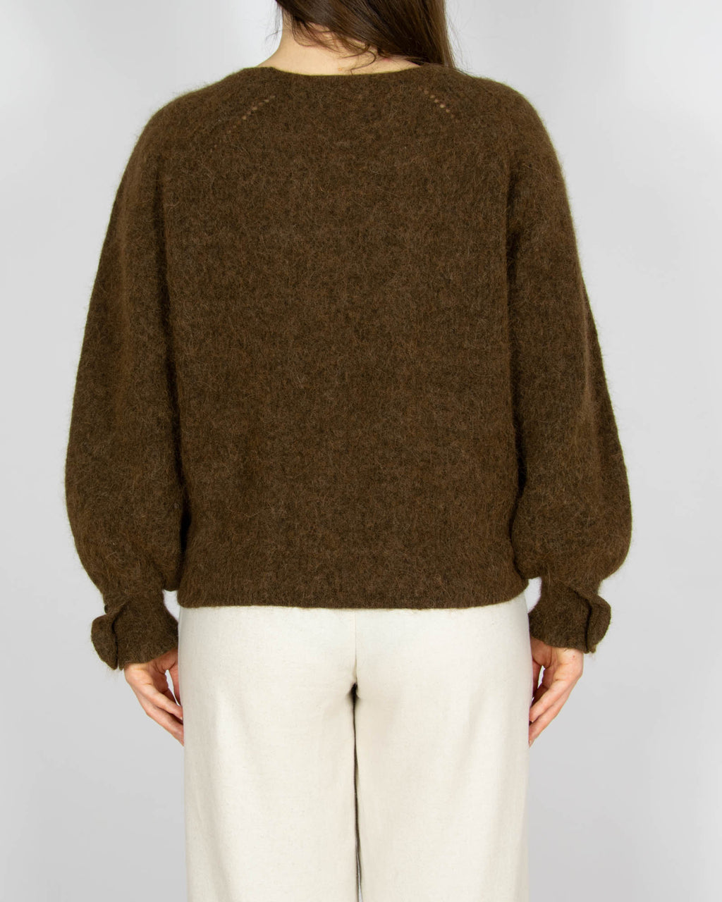 Brązowy wełniany (alpaka + wełna) sweter - M