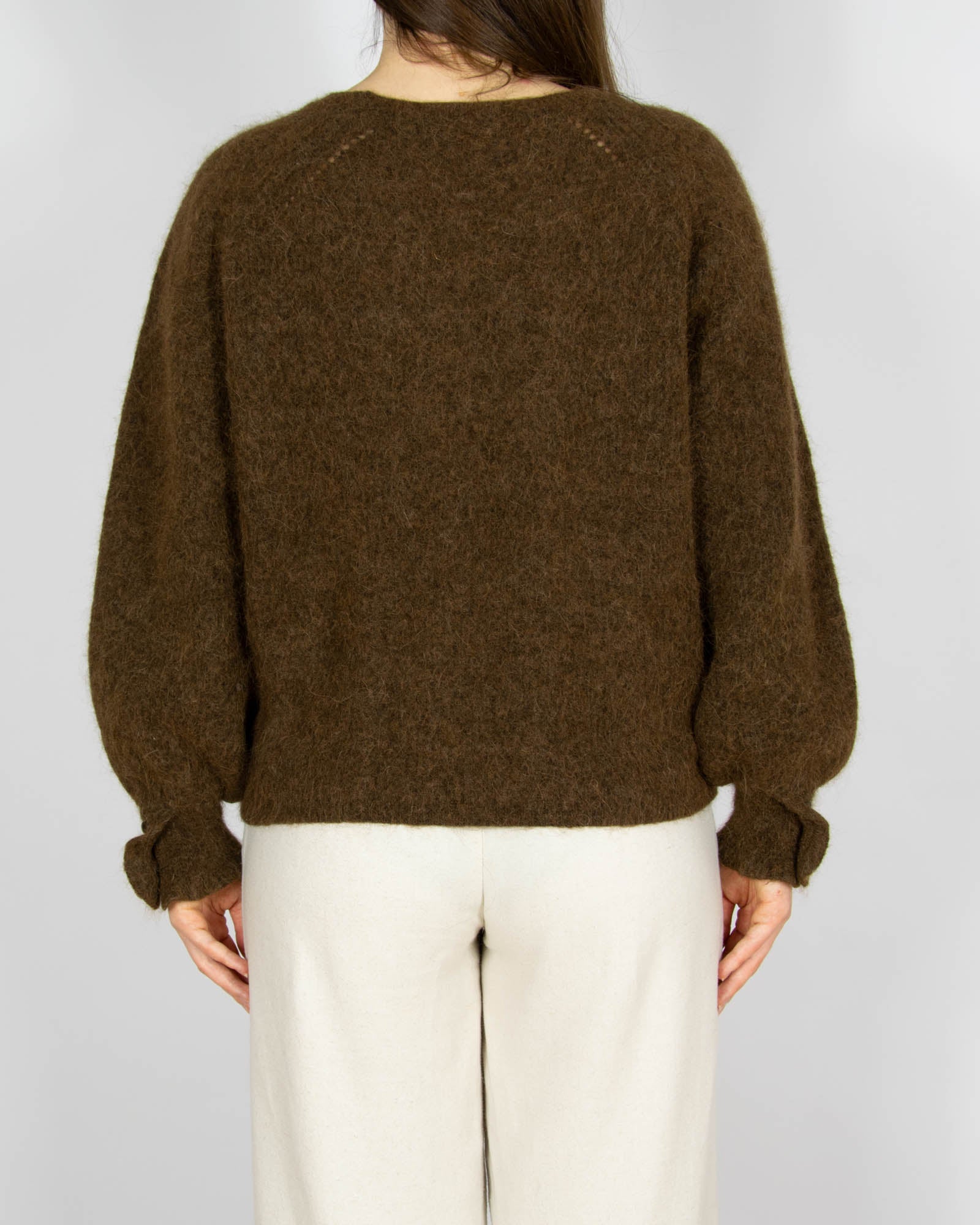 Brązowy wełniany (alpaka + wełna) sweter - M