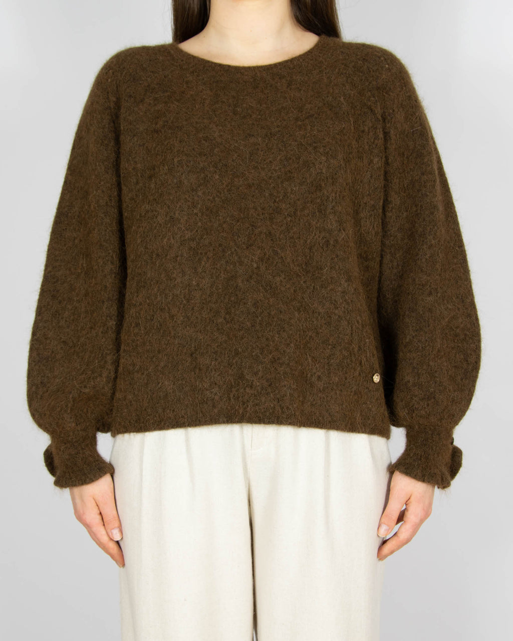 Brązowy wełniany (alpaka + wełna) sweter - M