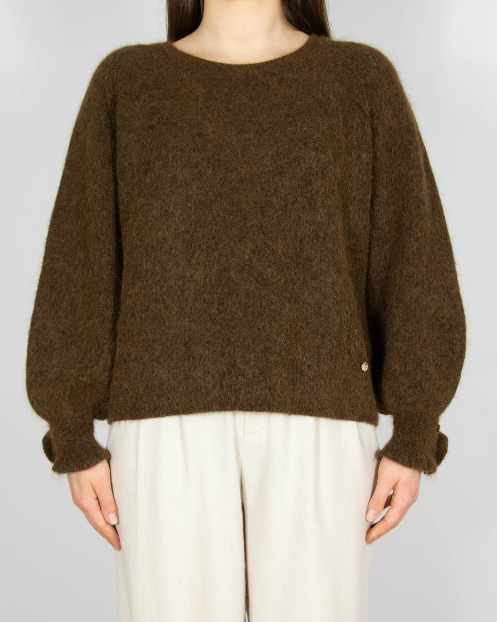 Brązowy wełniany (alpaka + wełna) sweter - M