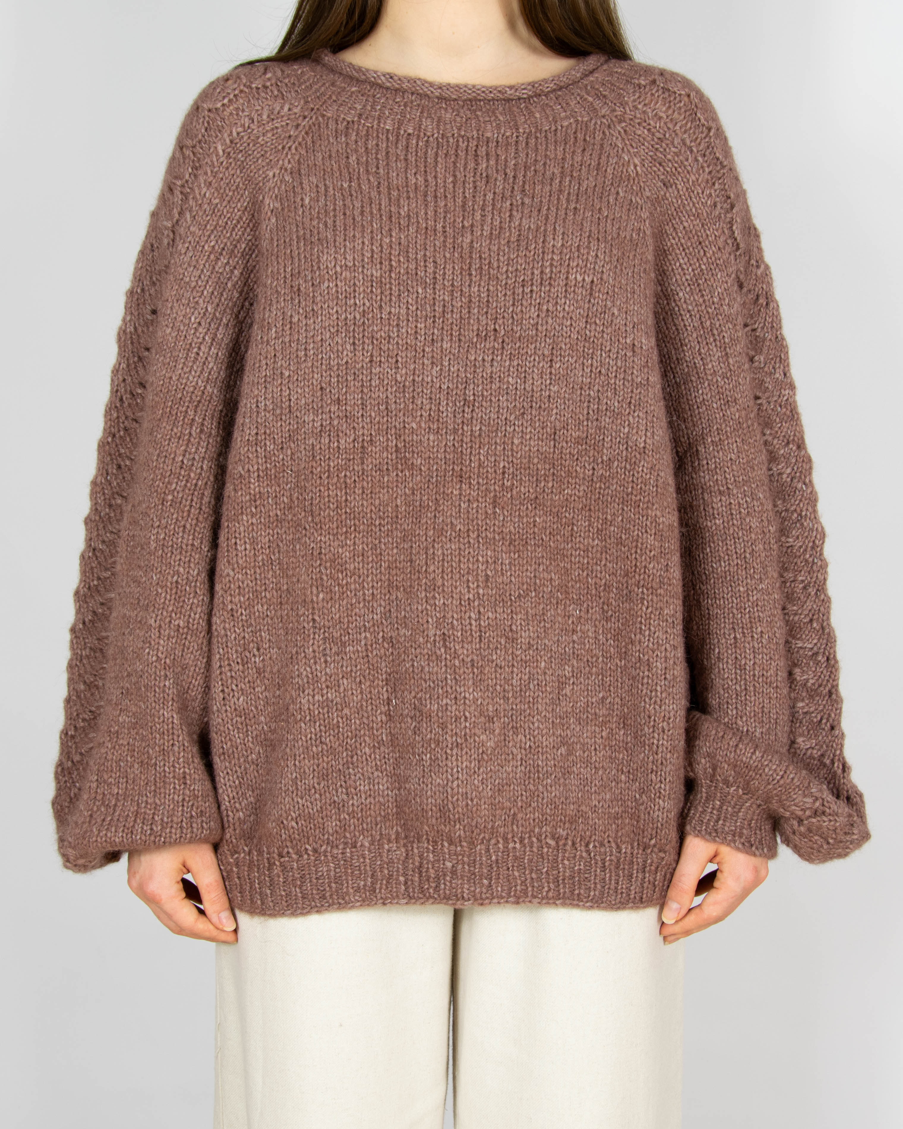 Kakaowy wełniany (alpaka) sweter Handmade