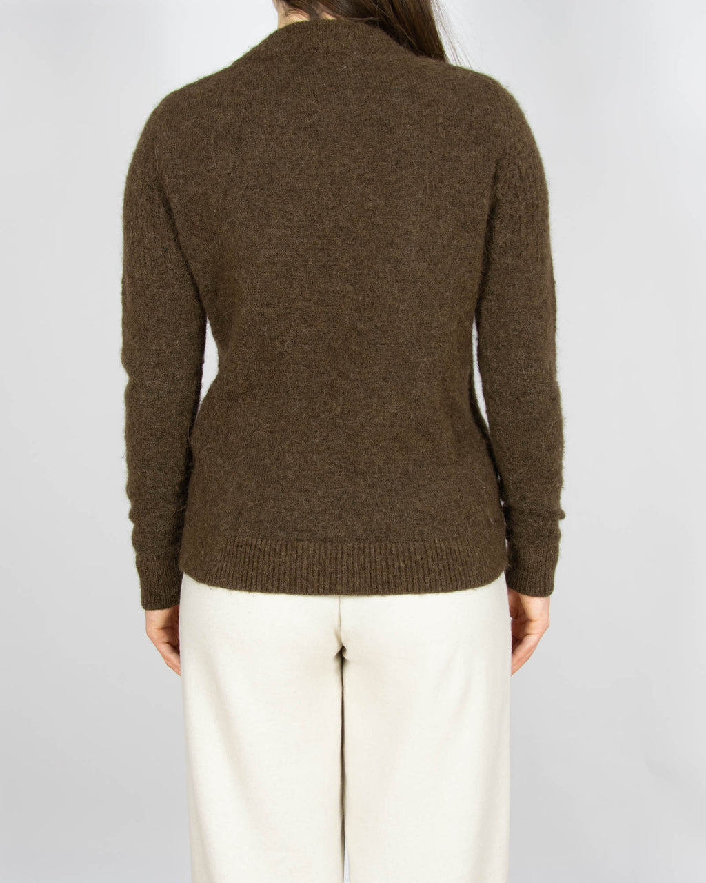 Brązowy wełniany (wełna + alpaka) sweter - XS/S