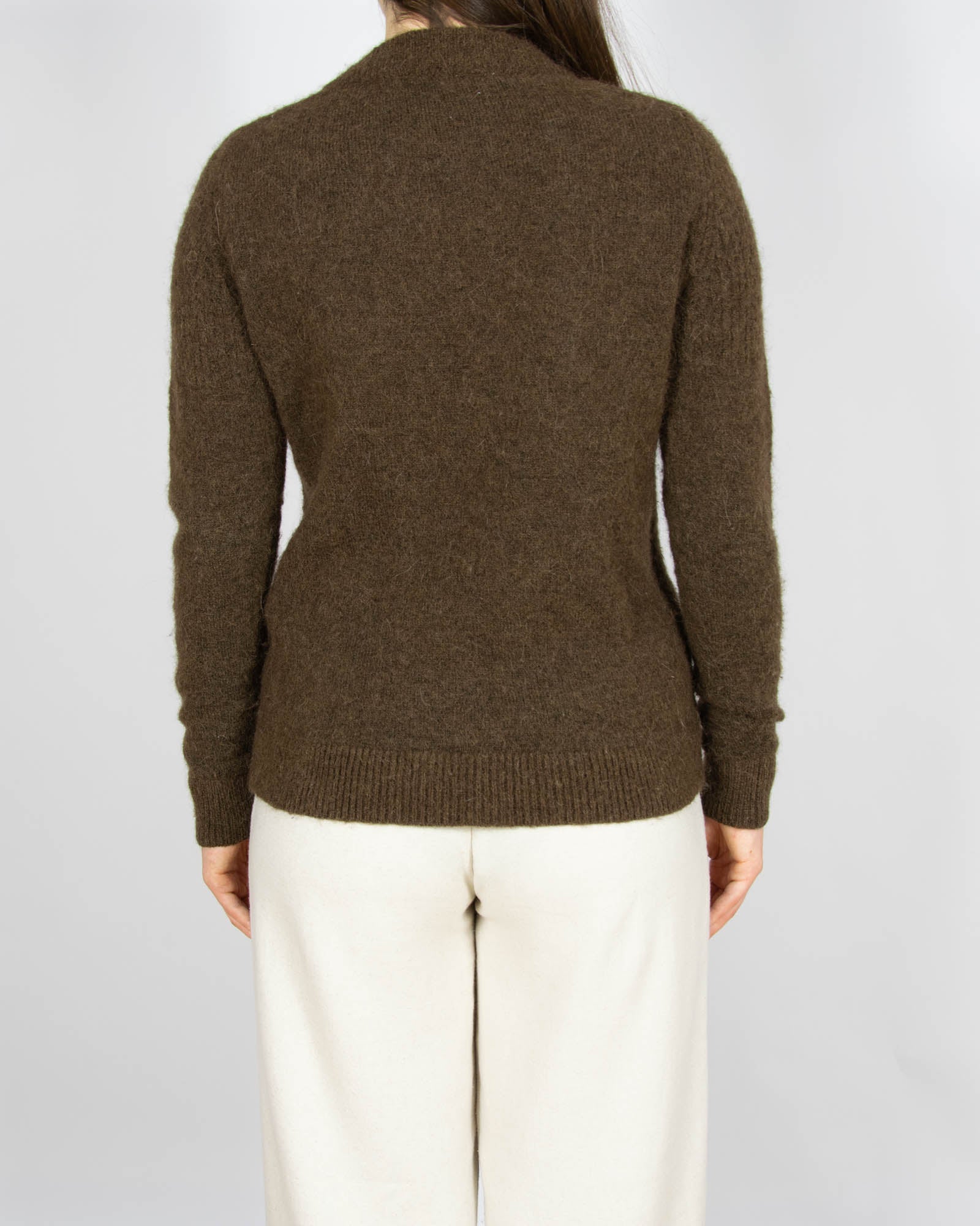 Brązowy wełniany (wełna + alpaka) sweter - XS/S