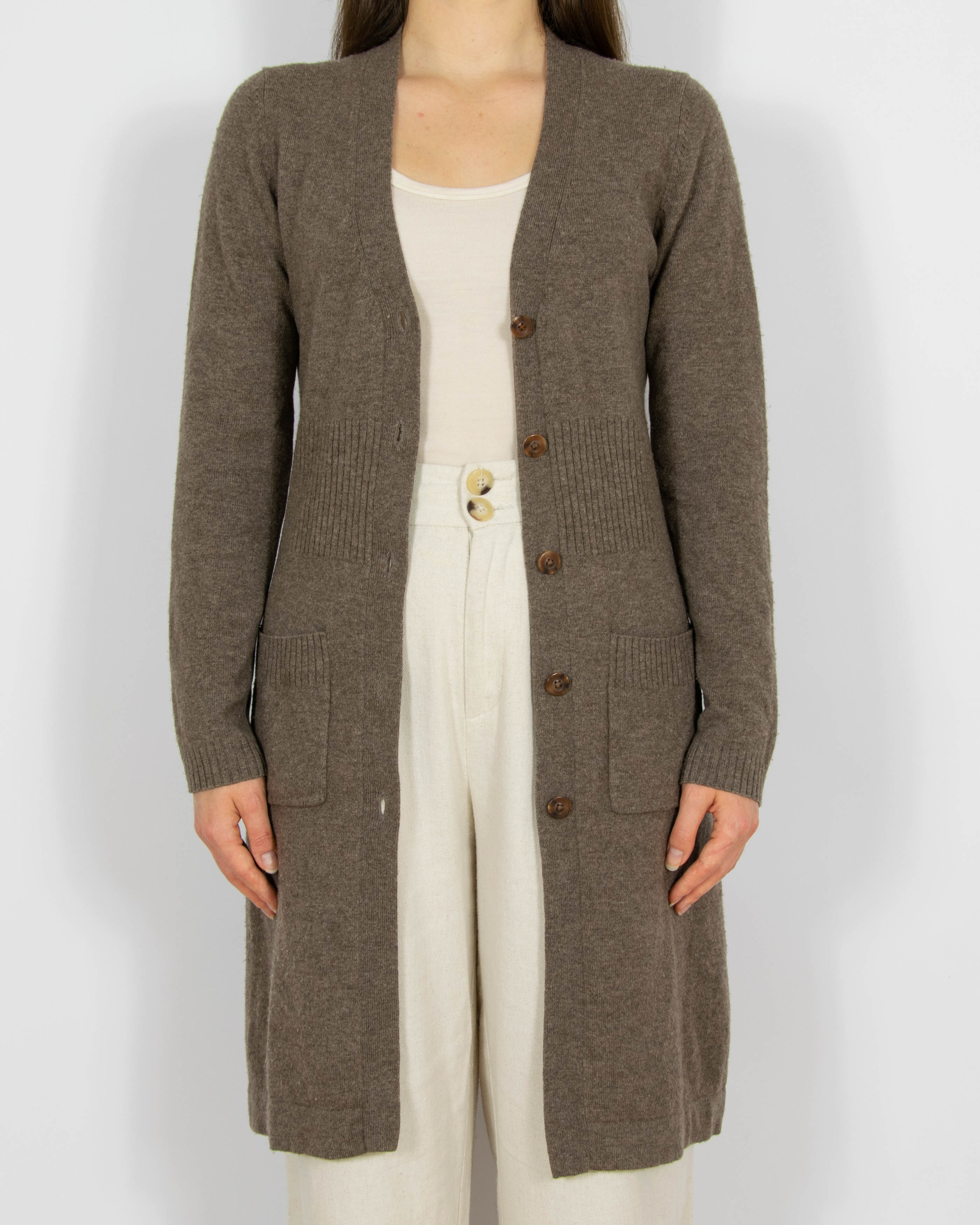 Brązowy wełniano (merino) kaszmirowy kardigan Gabrini - S